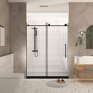 44-60 x 76 in frameless sliding shower door matte black view