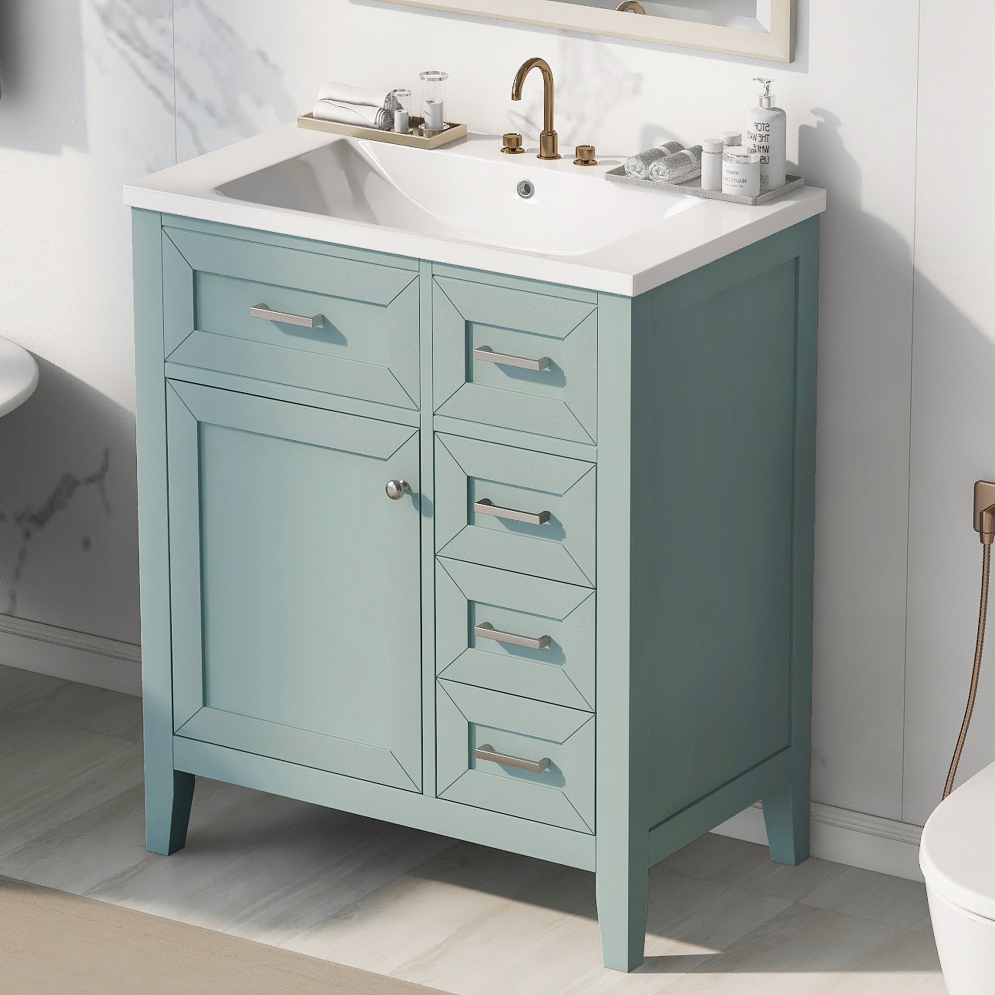 30" Bathroom Vanity with Sink Combo, Green Bathroom Cabinet with Drawers, Solid Frame and MDF Board (Old Sku:N725S999222F)