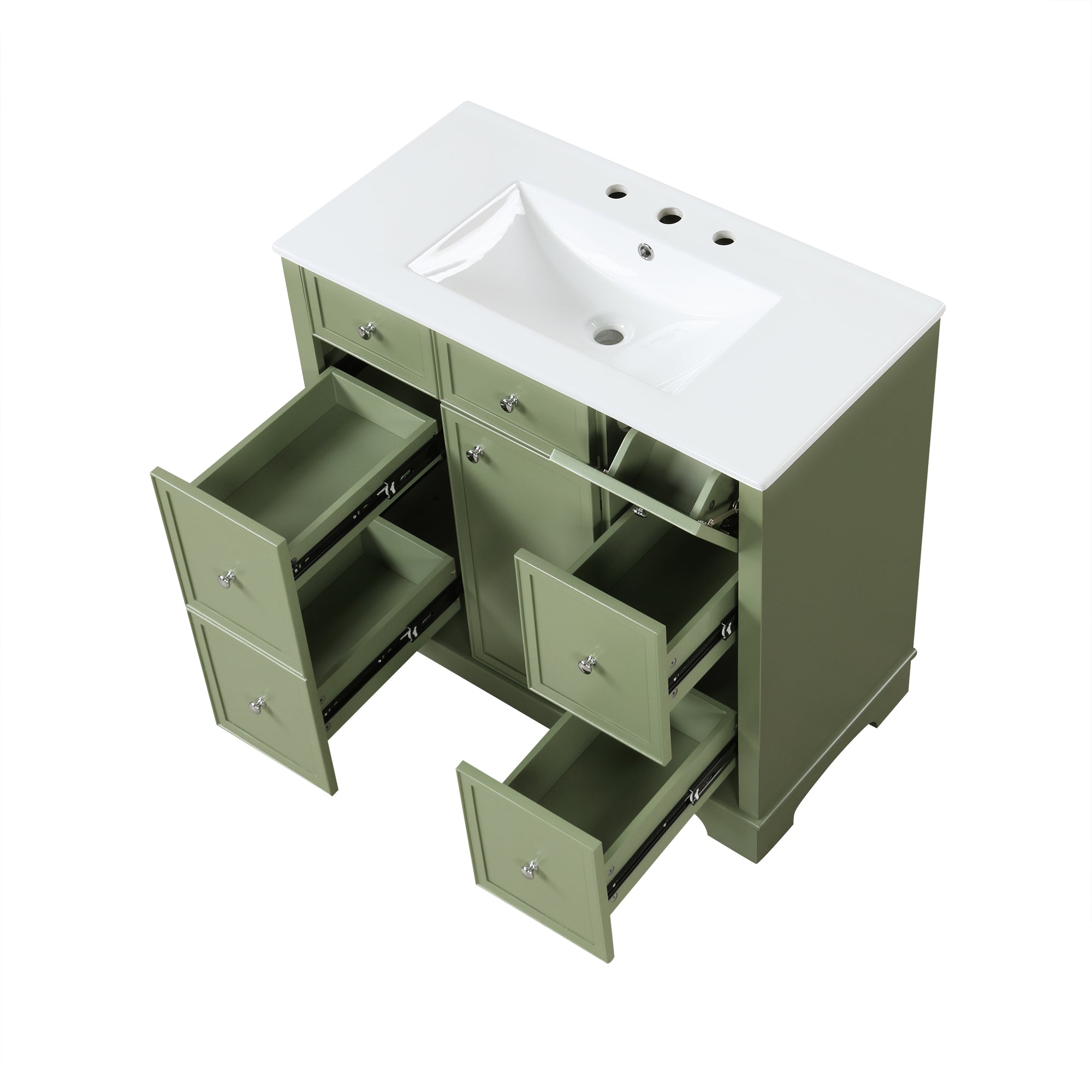 36" Bathroom Vanity with Sink, One Cabinet with Three drawers and One Flip Drawer, Solid Wood and MDF Board, Green