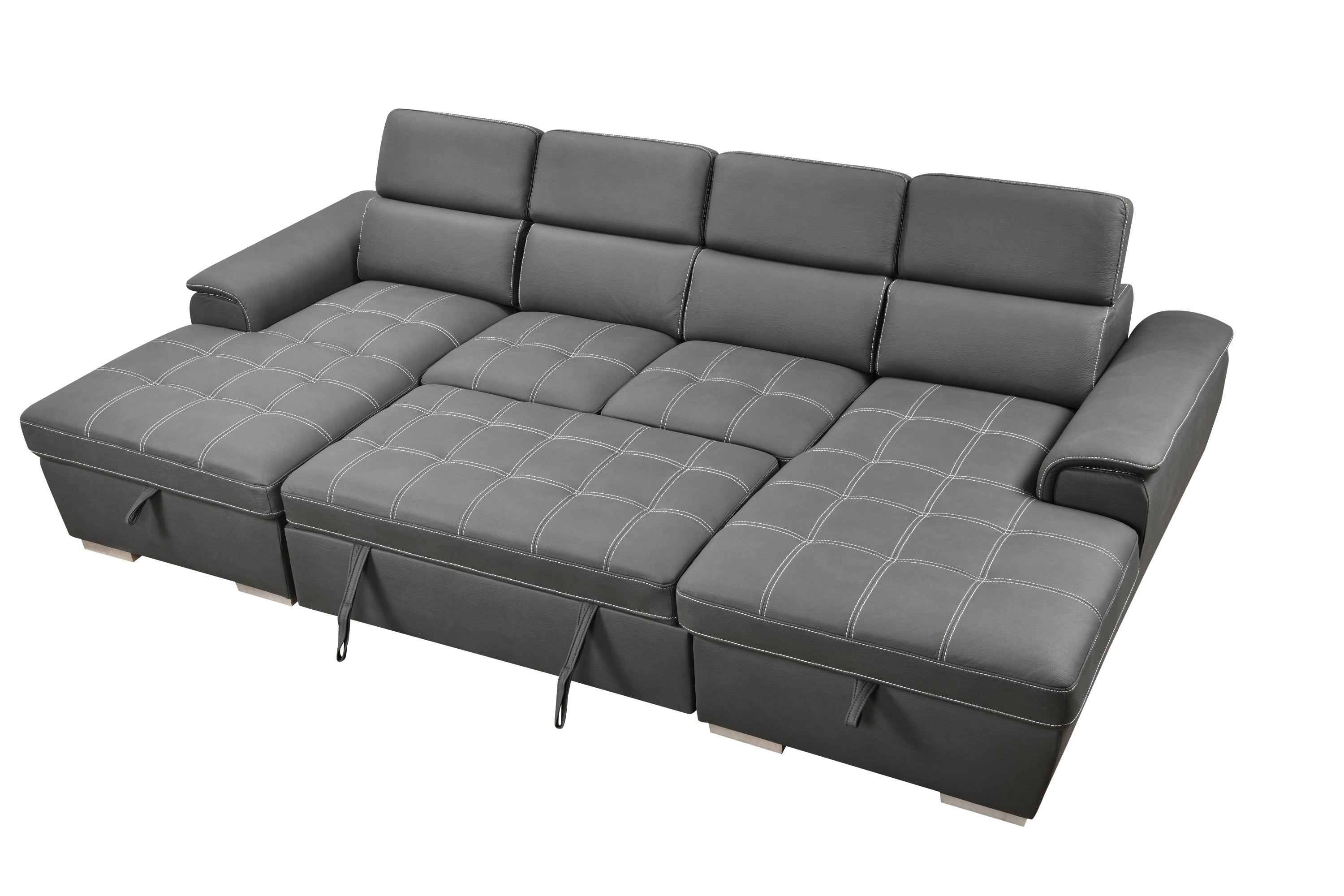 U Shaped Sleeper Sofa, 121 inch Overisze - 2 in 1 Pull Out Bed, Sectional Sleeper Sofa with Double Storage Chaise for Living Room Furniture, Charcoal Grey