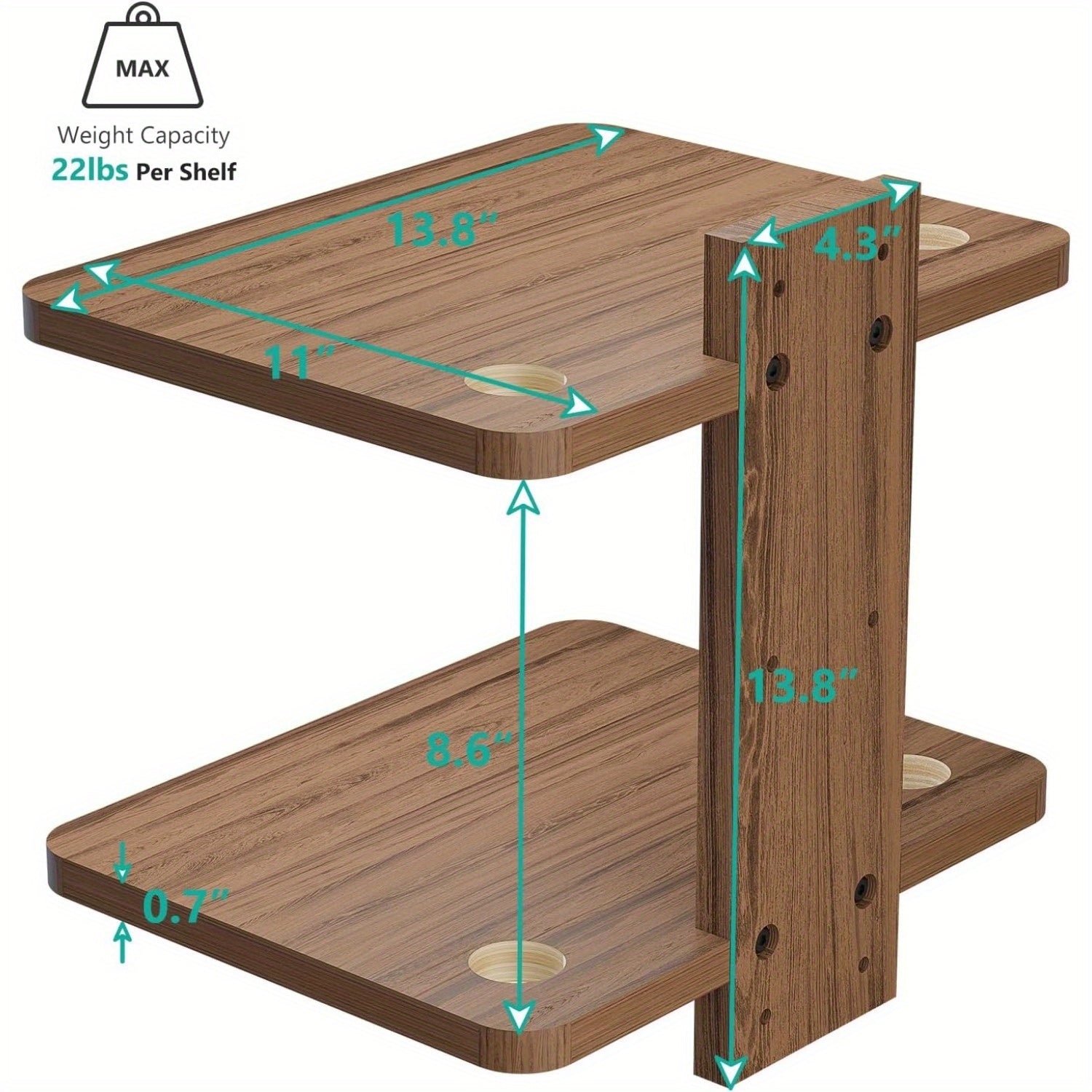 Floating TV Shelf – Wall-Mounted Wooden Stand for Devices & Decor, 2 Tiers, 22lbs!