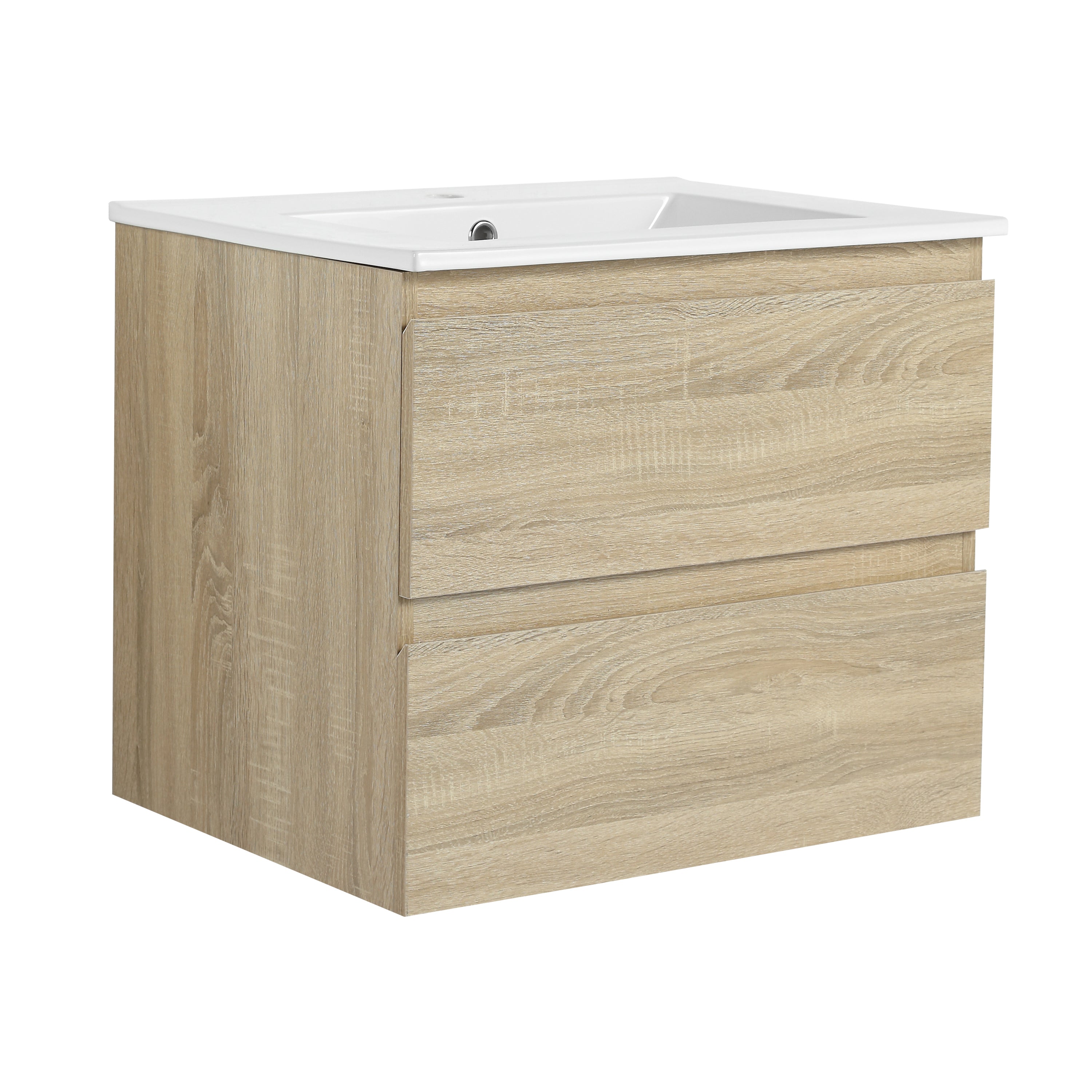 24" Wall-Mounted Bathroom Vanity With Ceramic Sink, 2-Soft Close Drawers, KD-Package