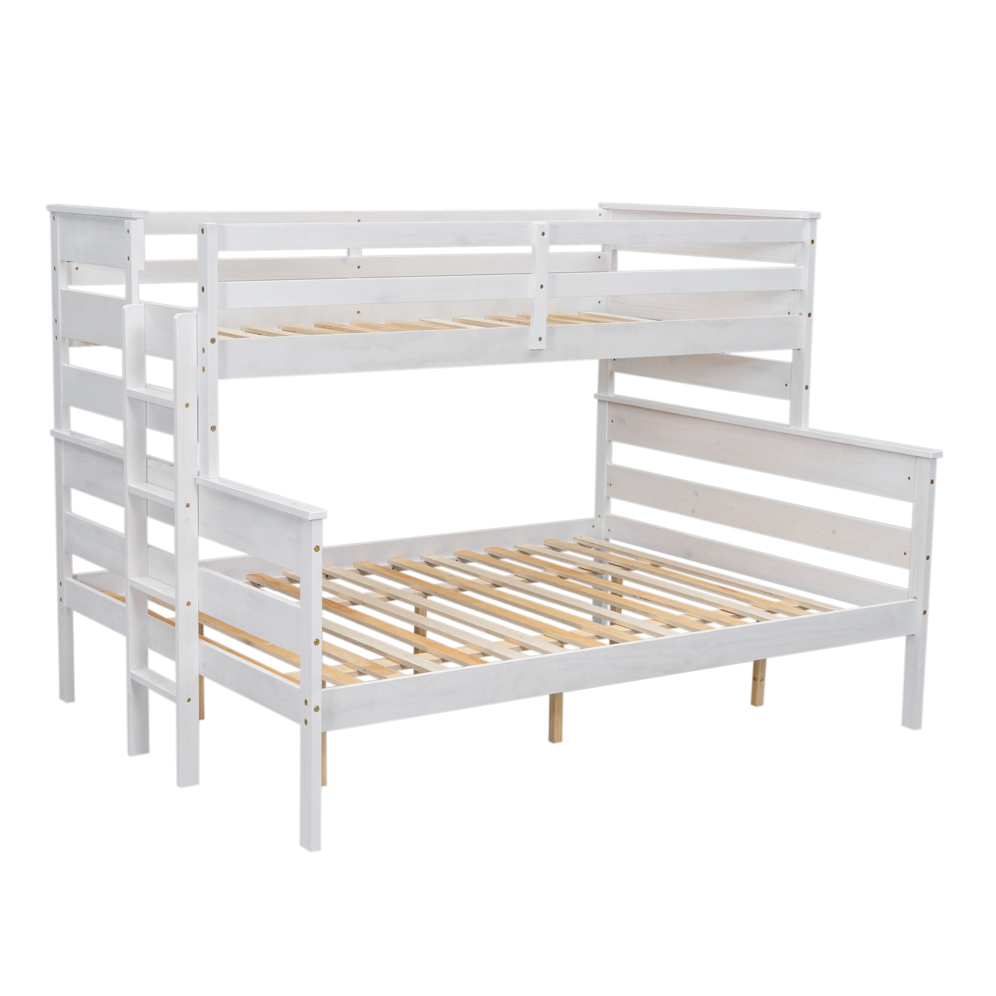 Wood Twin XL over Queen Bunk Bed with Ladder, White