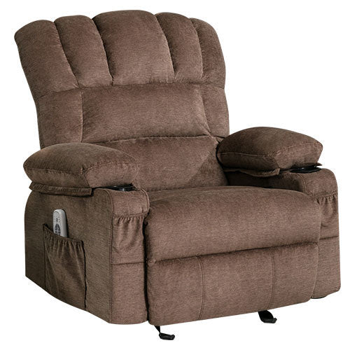 Vanbow.Recliner Chair Massage Heating sofa with USB and side pocket 2 Cup Holders (Brown)