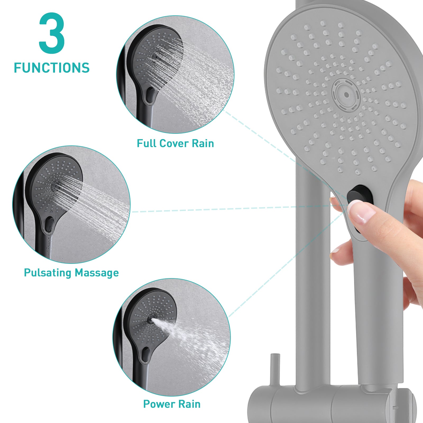 Shower Head with Handheld Shower System with 8" Rainfall Shower Head Shower System Dual Shower Combo 3-Setting Handheld Sprayer with Slide Bar Matte Black