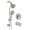 Drill-Free Stainless Steel Slide Bar Combo Rain Showerhead 7-Setting Hand, Dual Shower Head Spa System with Tup Spout (Rough-in Valve Included)