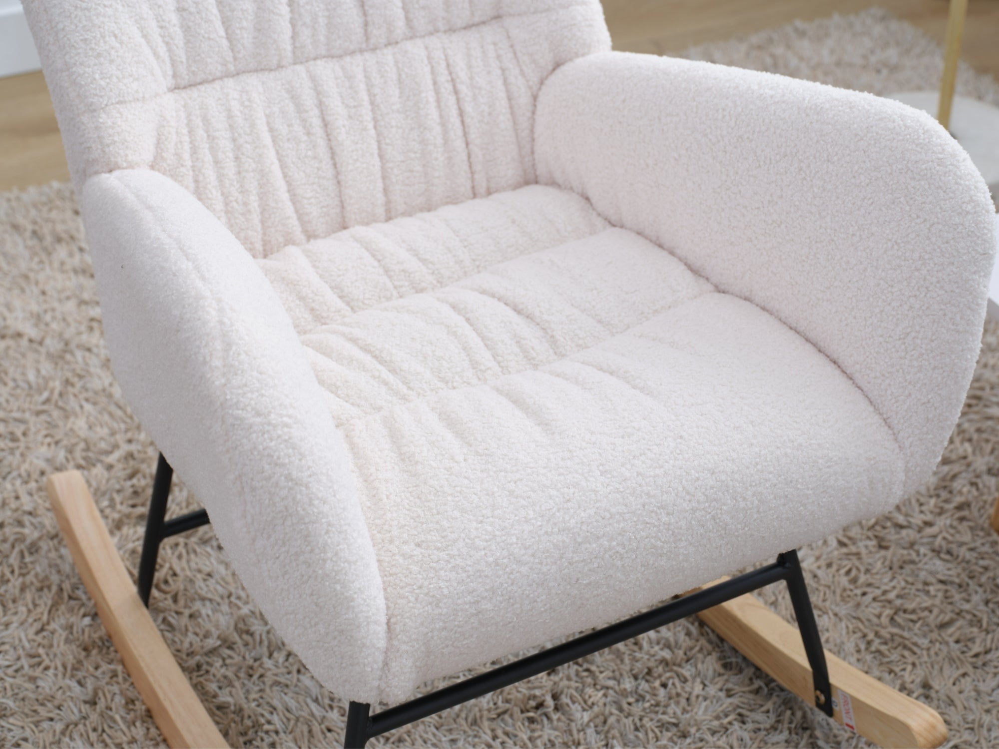 Nursery Rocking Chair, Teddy Upholstered Glider Rocker, Rocking Accent Chair with High Backrest, Comfy Rocking Accent Armchair for Living Room, Bedroom, Offices, WHITE