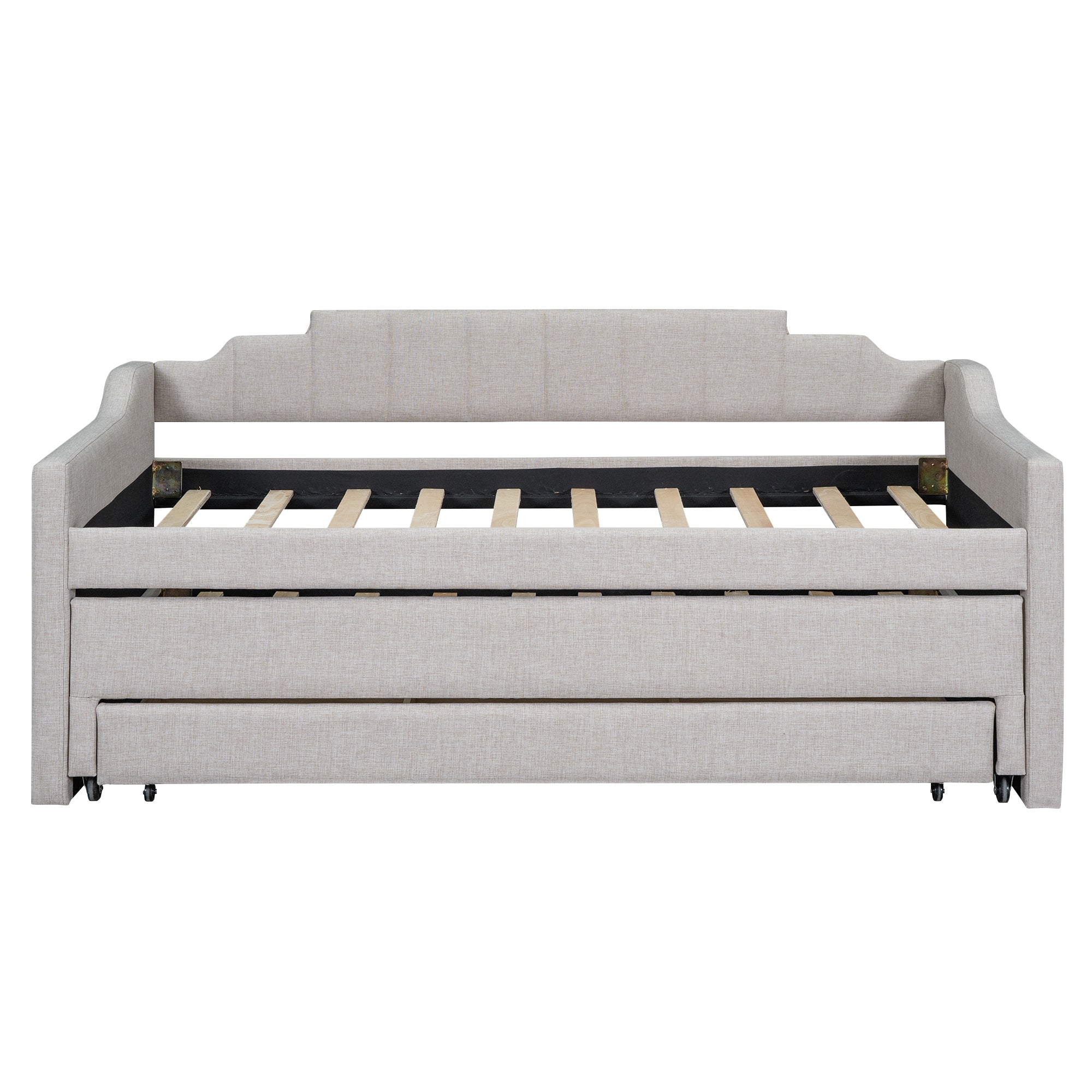 Twin Size Upholstered Daybed with Trundle and Three Drawers,Beige