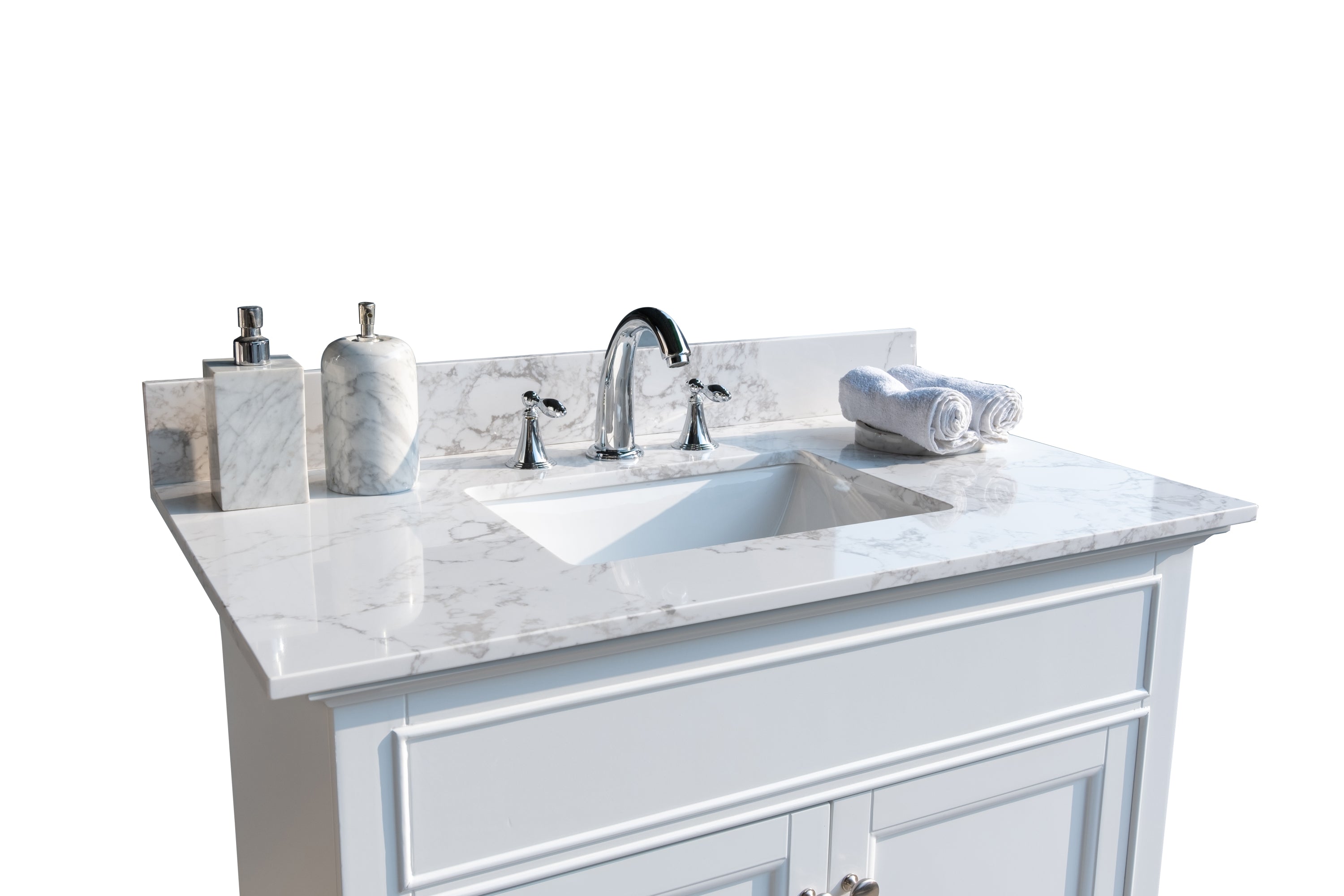 Montary 37inch bathroom vanity top stone carrara white new style tops with rectangle undermount ceramic sink  and back splash with 3 faucet hole  for bathrom cabinet