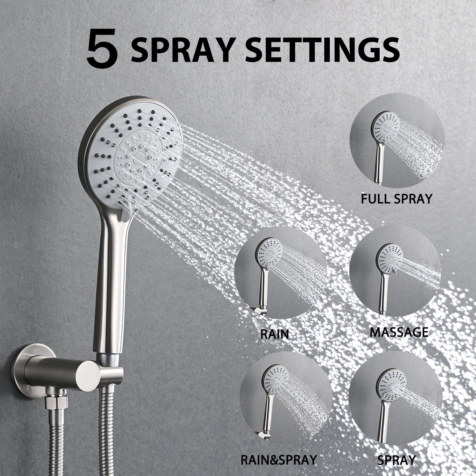 10 Inches Wall Mounted Shower with High Pressure Rain Shower Head and 5-Function Handheld Shower Head