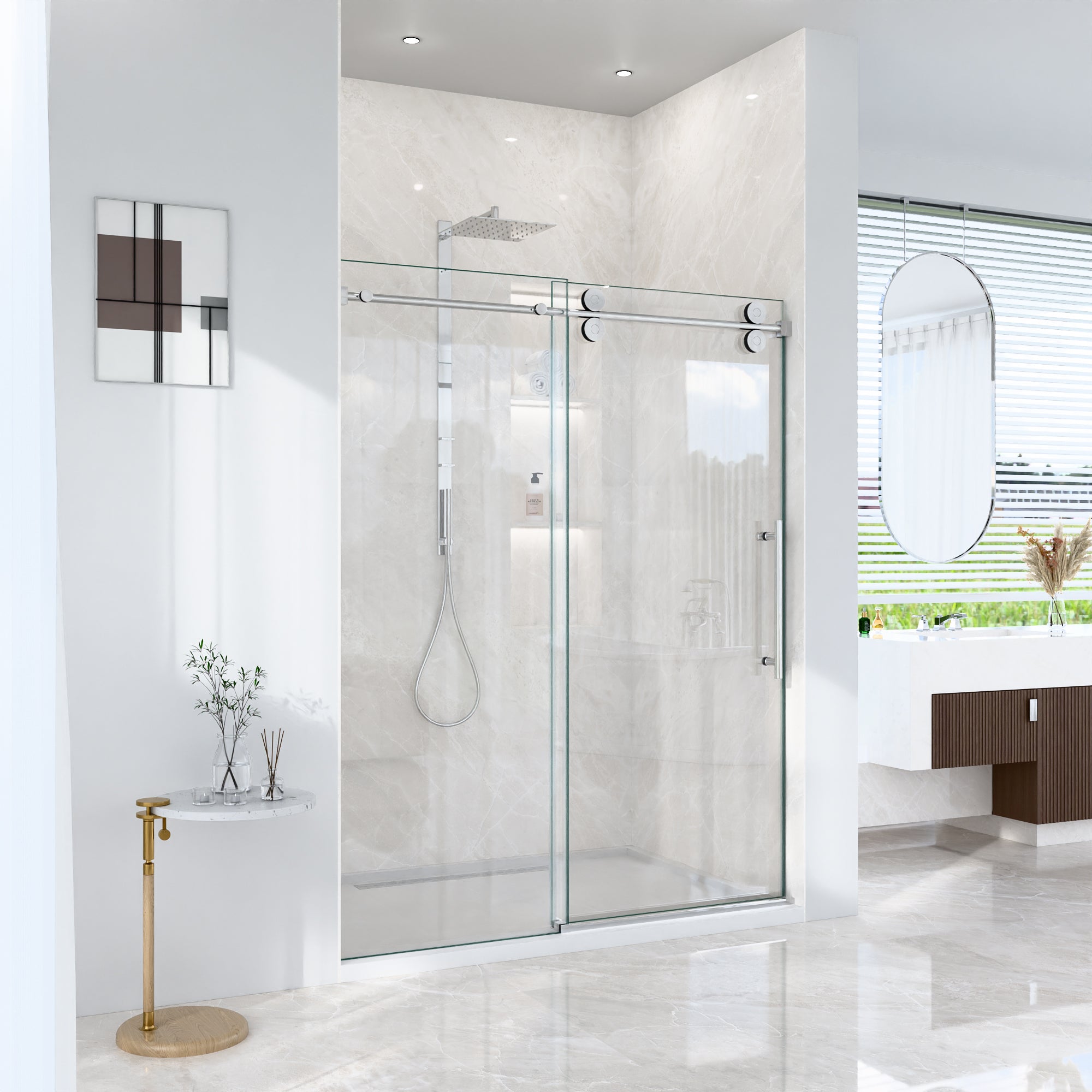 44-60 in Frameless Single Sliding Shower Door - 44-48 x 76 in / Chrome view 2