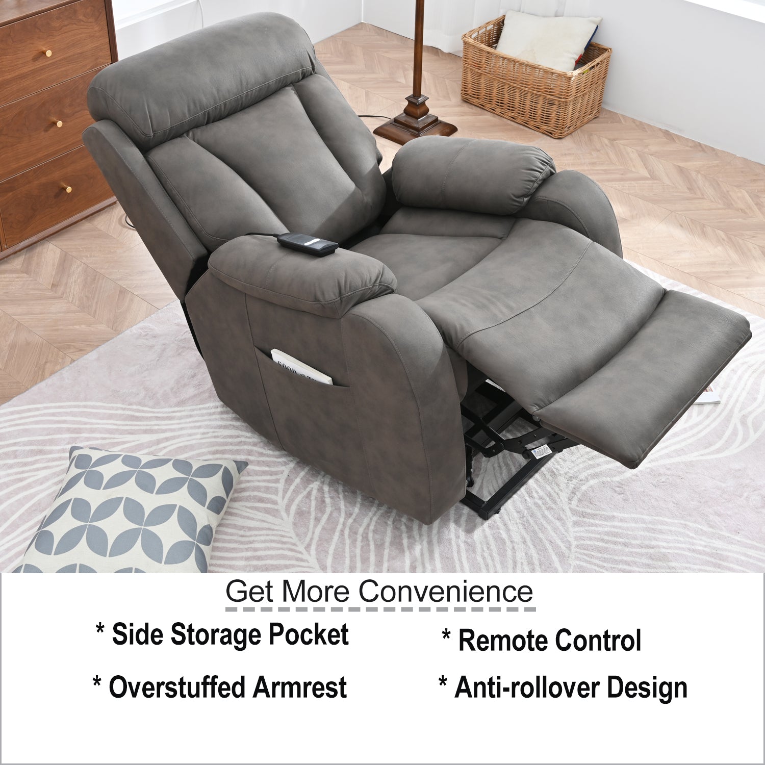 Lift Chair Recliner for Elderly Power Remote Control Recliner Sofa Relax Soft Chair Anti-skid Australia Cashmere Fabric Furniture Living Room(Dark Gray)