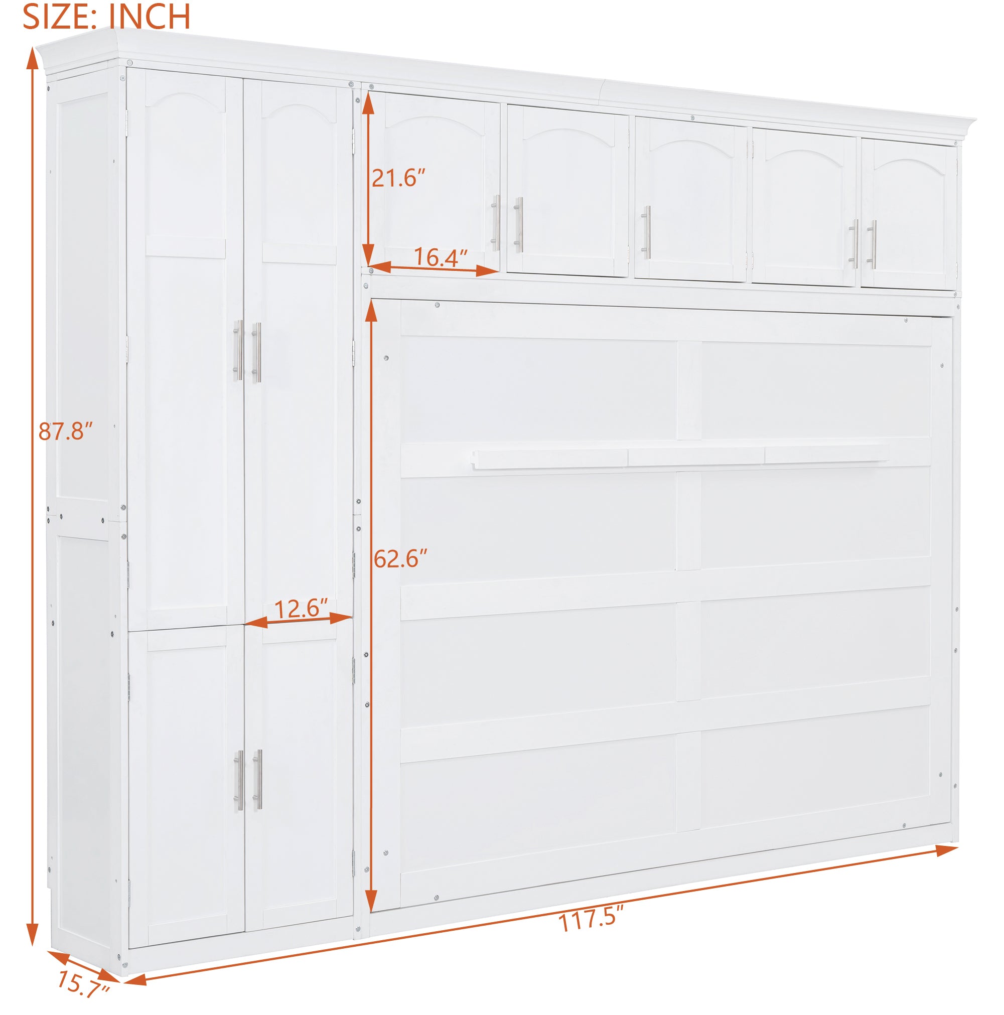 Queen Size Murphy Bed Wall Bed with Cabinets,White