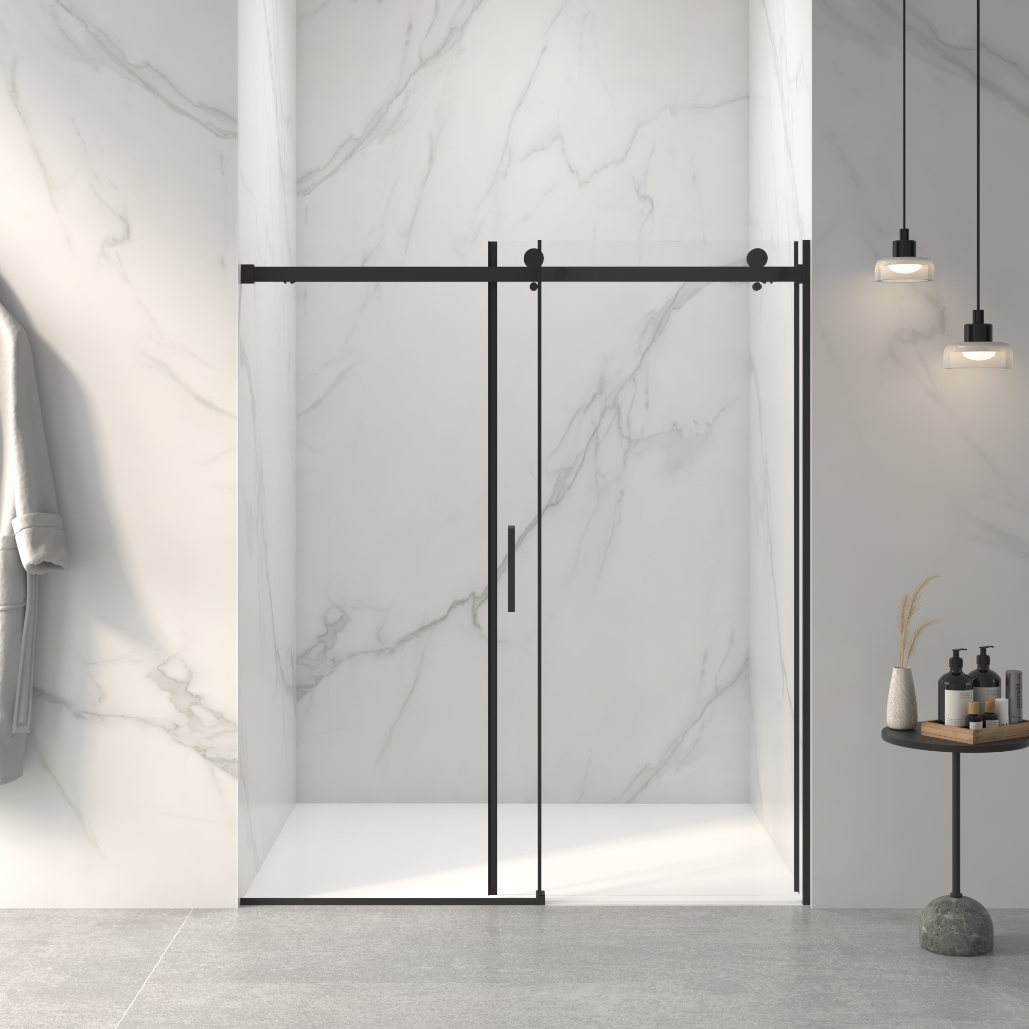 56-60 x 72 in Frameless Sliding Shower Door - 56-60 x 72 in / Matte Black view 2
