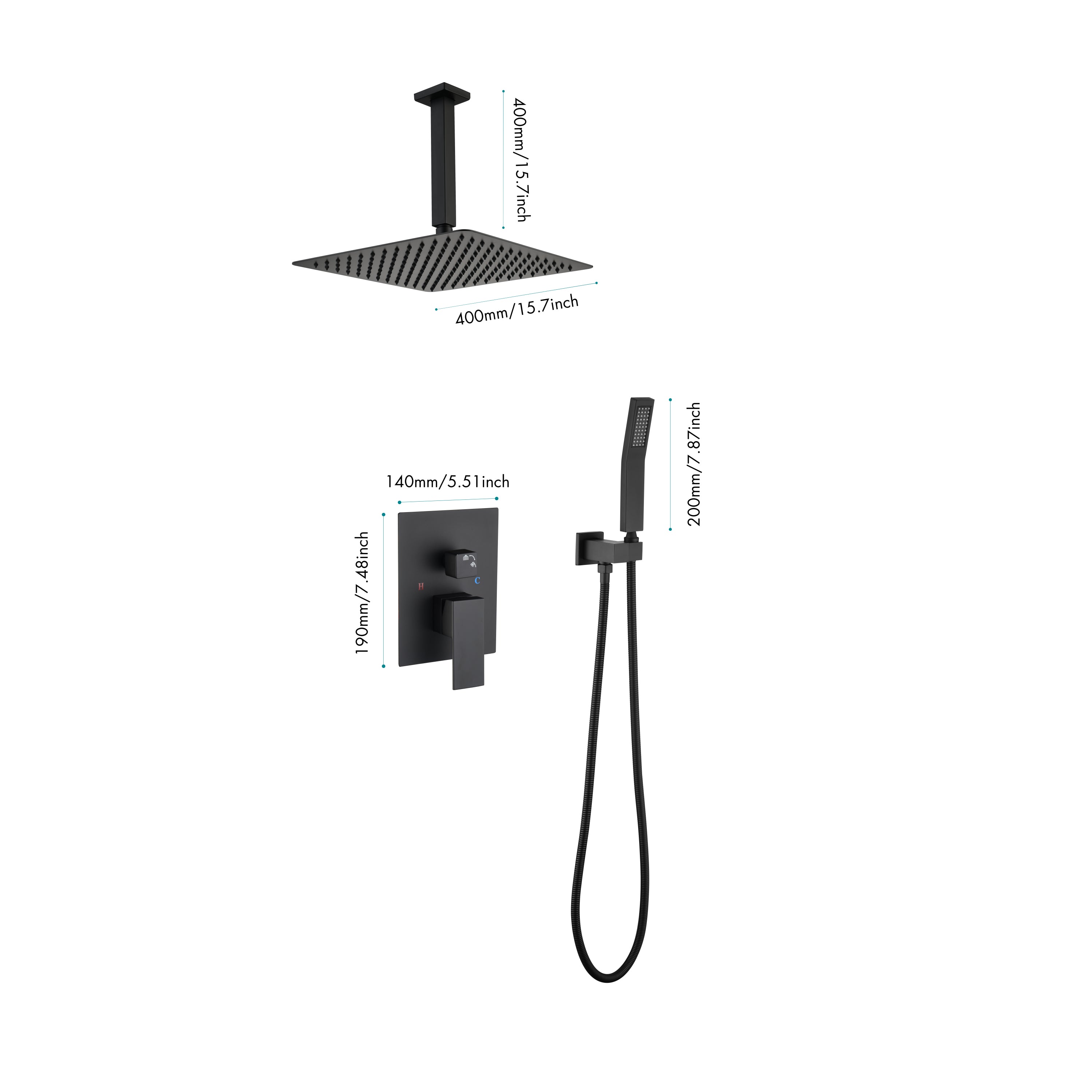 Ceiling Mounted Shower System Combo Set with Handheld and 16"Shower head