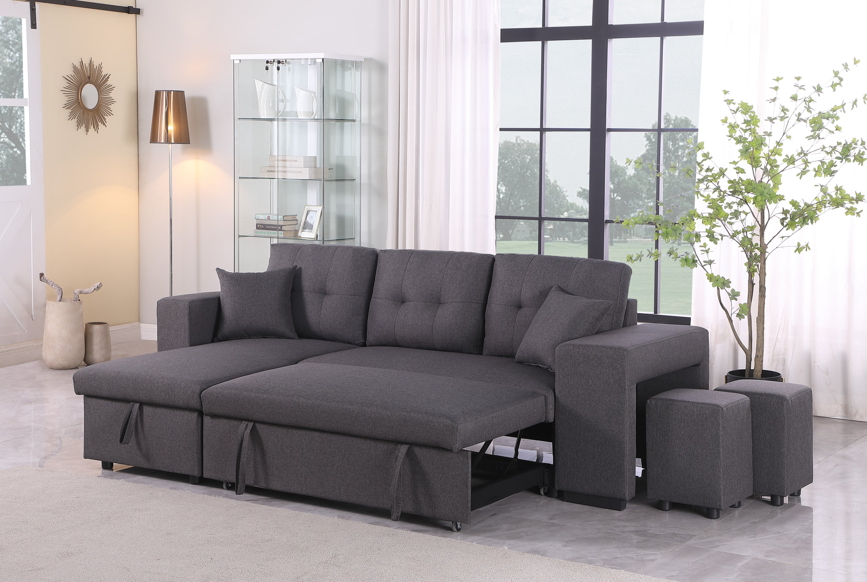 Daniel Upholstered Reversible Sectional with pull out loveseat