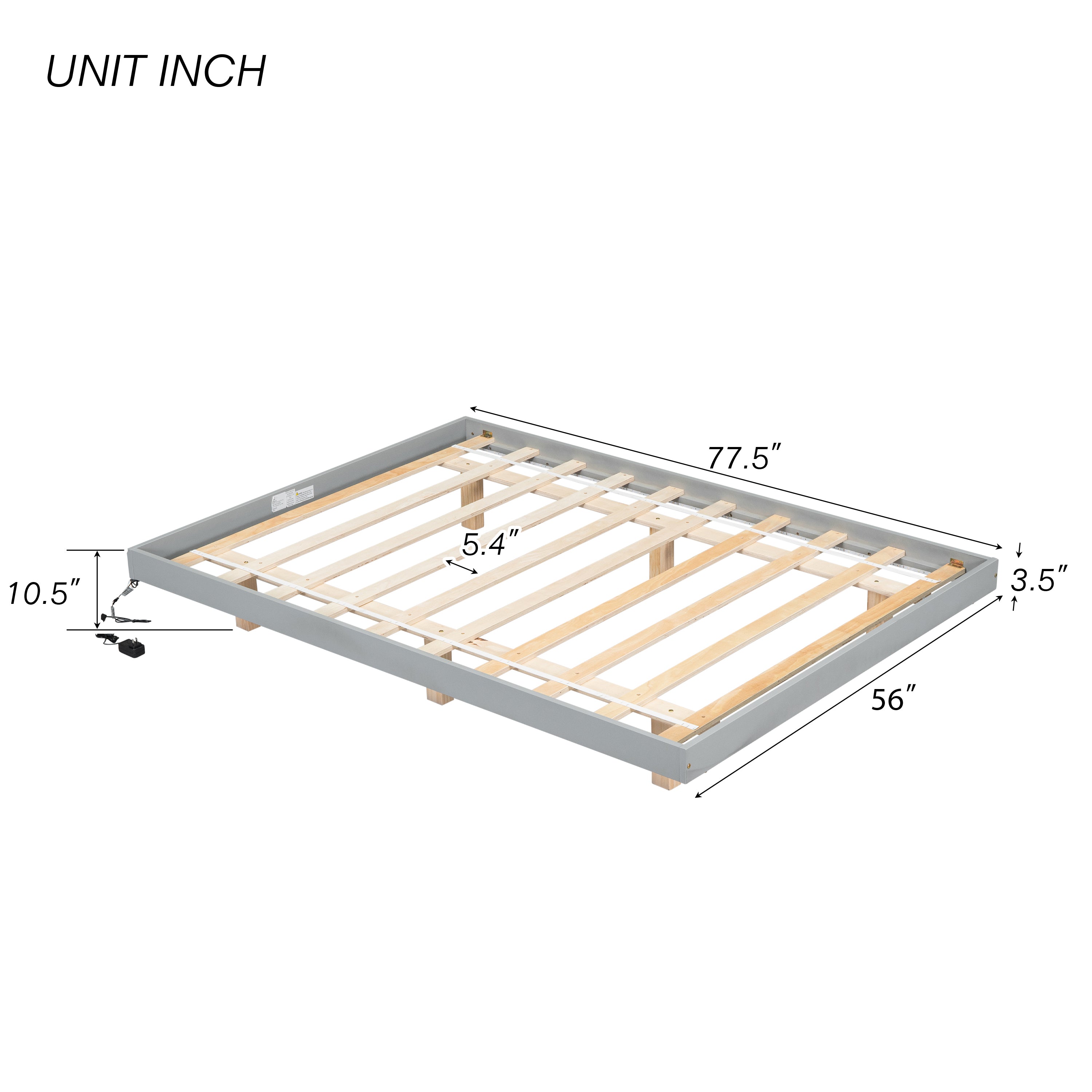 Full Size Floating Bed with LED Lights Underneath,Modern Full Size Low Profile Platform Bed with LED Lights,Grey