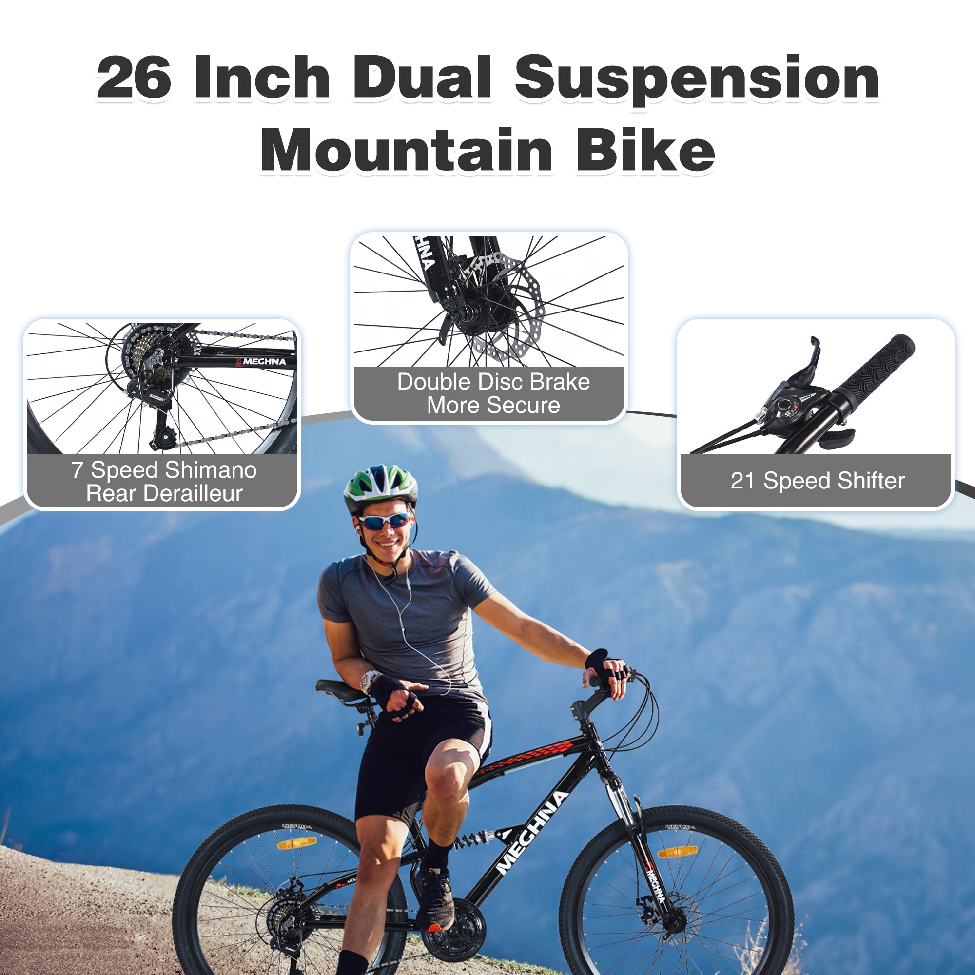 26 inch Mountain Bike  21-Speed Dual Suspension Aluminum Alloy Frame For Men and Women's Bike