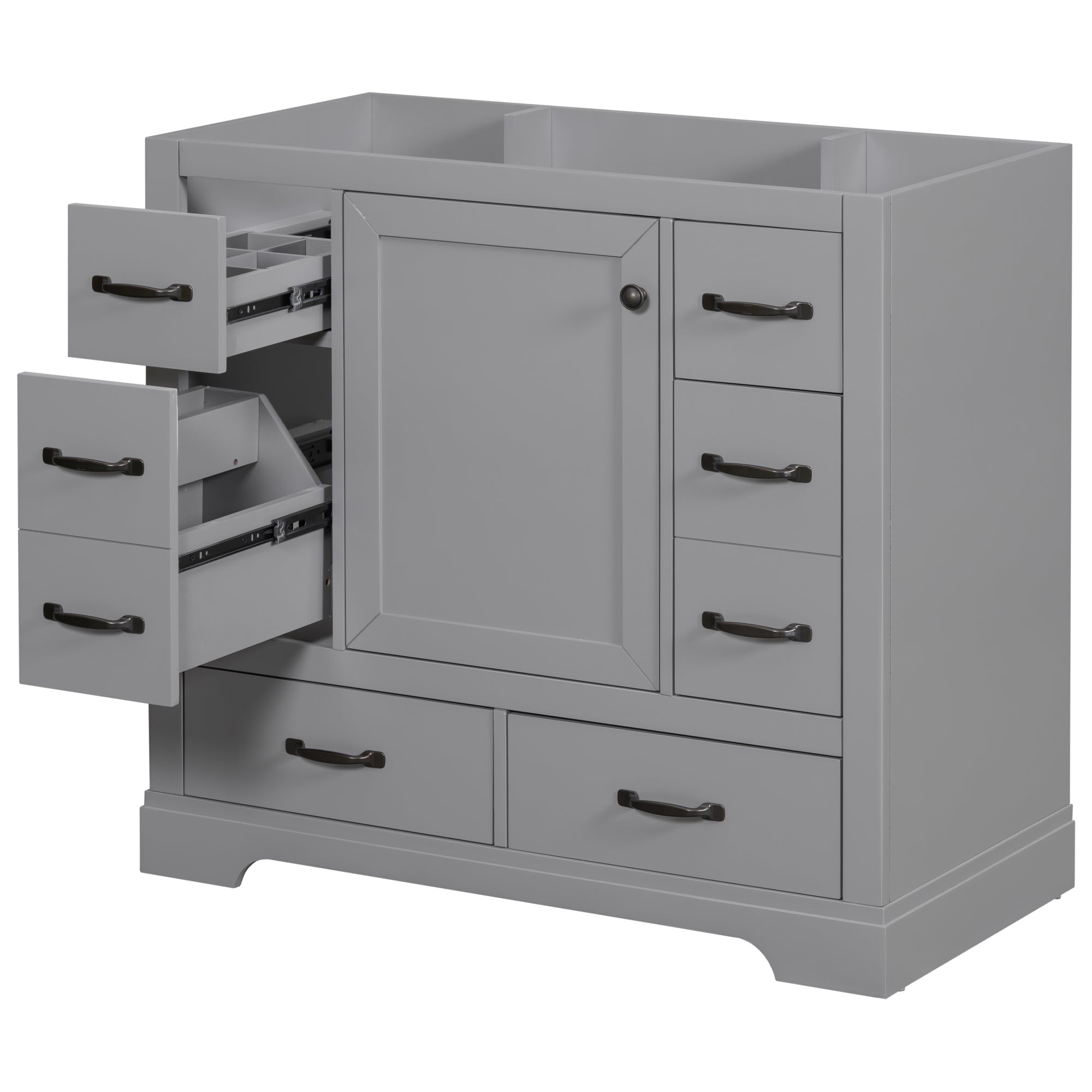 36" Bathroom Vanity without Sink, Cabinet Base Only, Six Drawers, Multi-Functional Drawer Divider, Adjustable Shelf, Grey