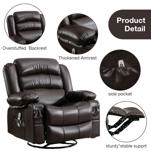 Massage Swivel Rocker Recliner Chair with Vibration Massage and Heat Ergonomic Lounge Chair for Living Room with Rocking Function and Side Pocket 2 Cup Holders USB Charge Port