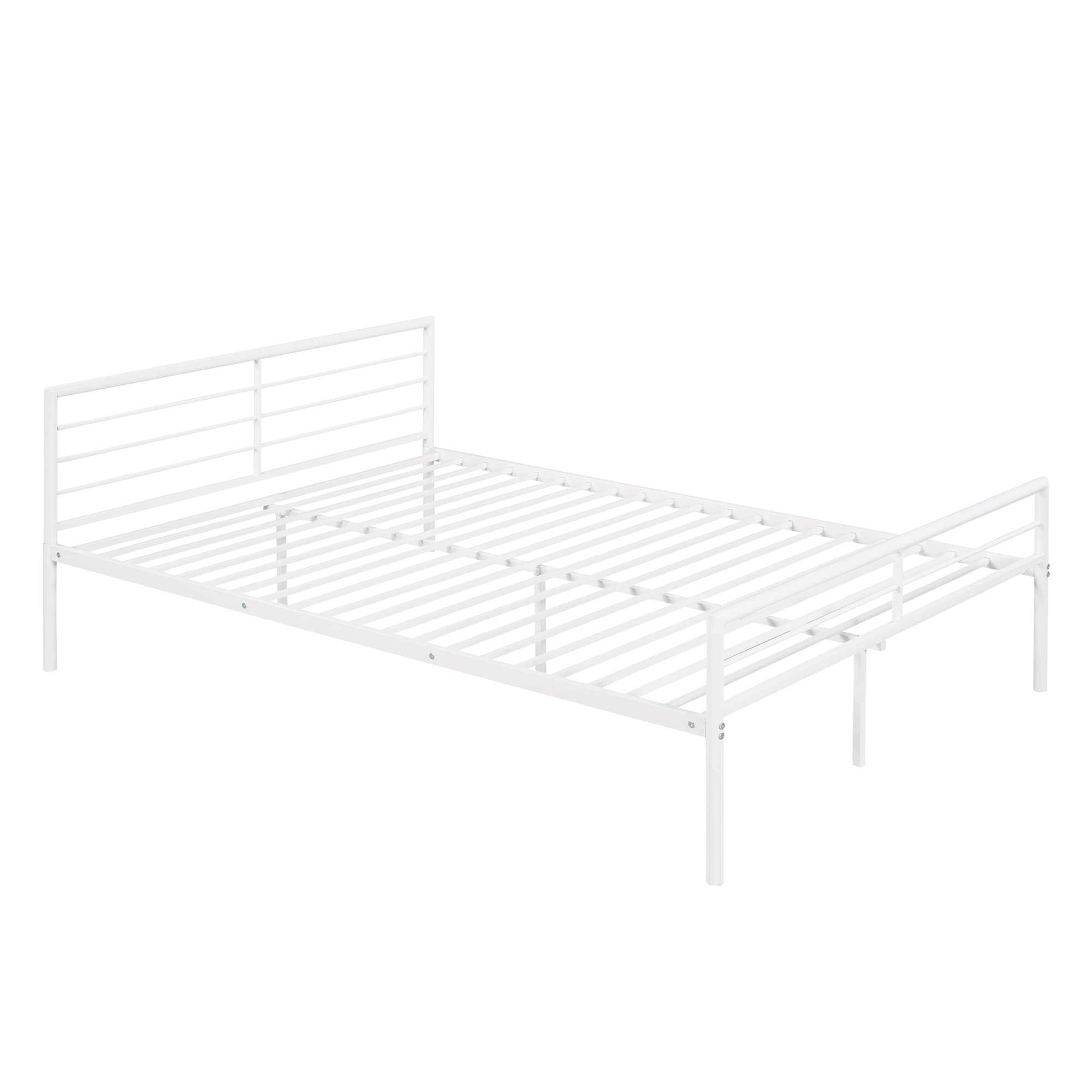 Twin Over Full Metal Bunk Bed with Desk, Ladder and Quality Slats for Bedroom, Metallic  White（OLD SKU :LP000092AAK）