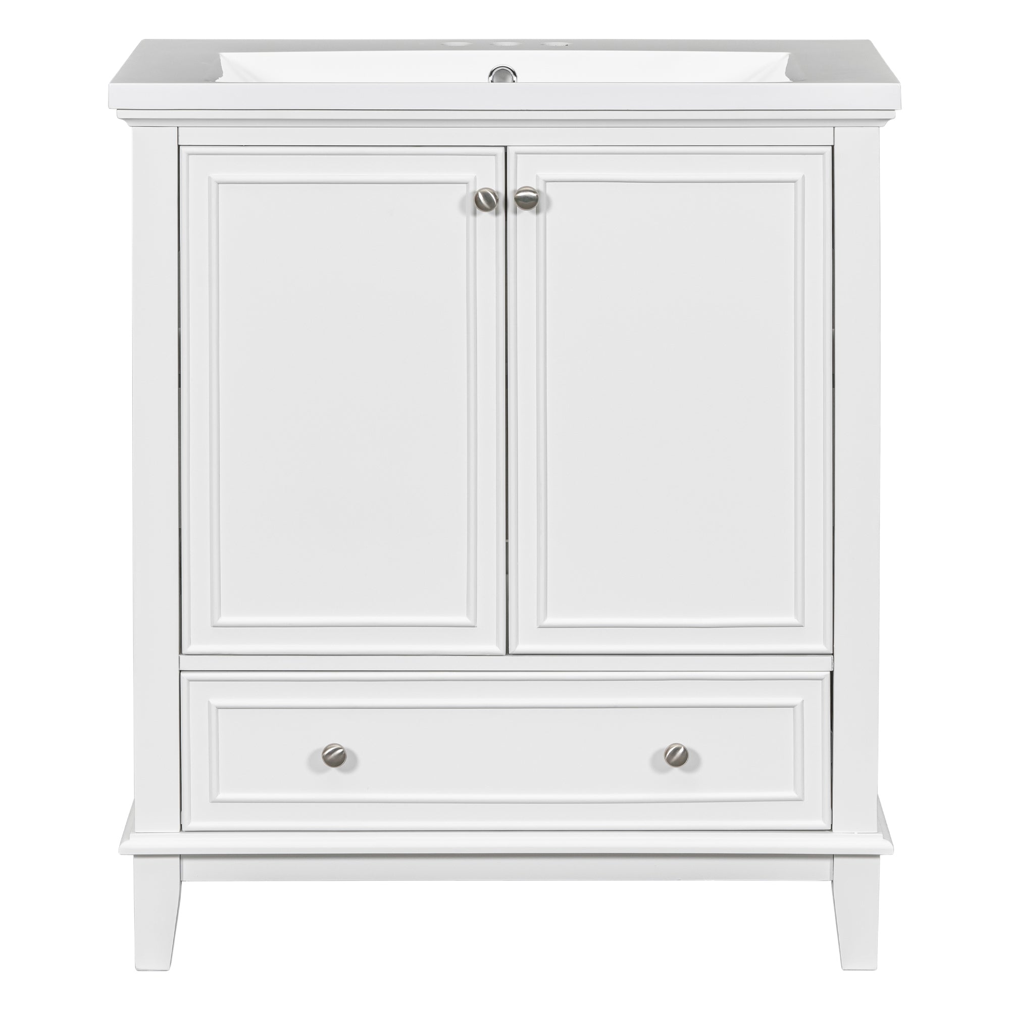 30" Bathroom Vanity with Sink Combo, Multi-functional Bathroom Cabinet with Doors and Drawer, Solid Frame and MDF Board, White