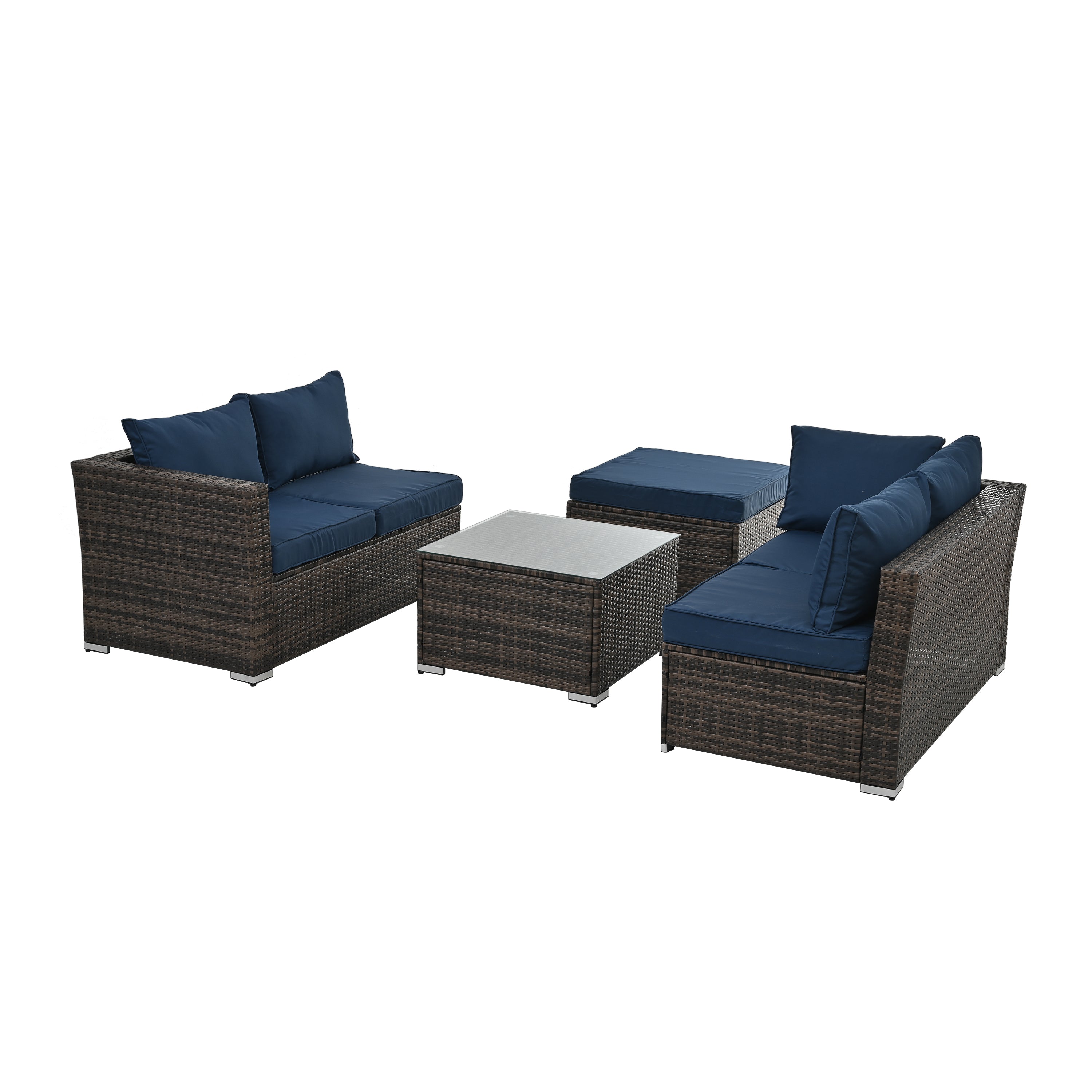 Patio Furniture, Outdoor Furniture, Seasonal PE Wicker Furniture, 4 Set Wicker Furniture With Tempered Glass Coffee Table,