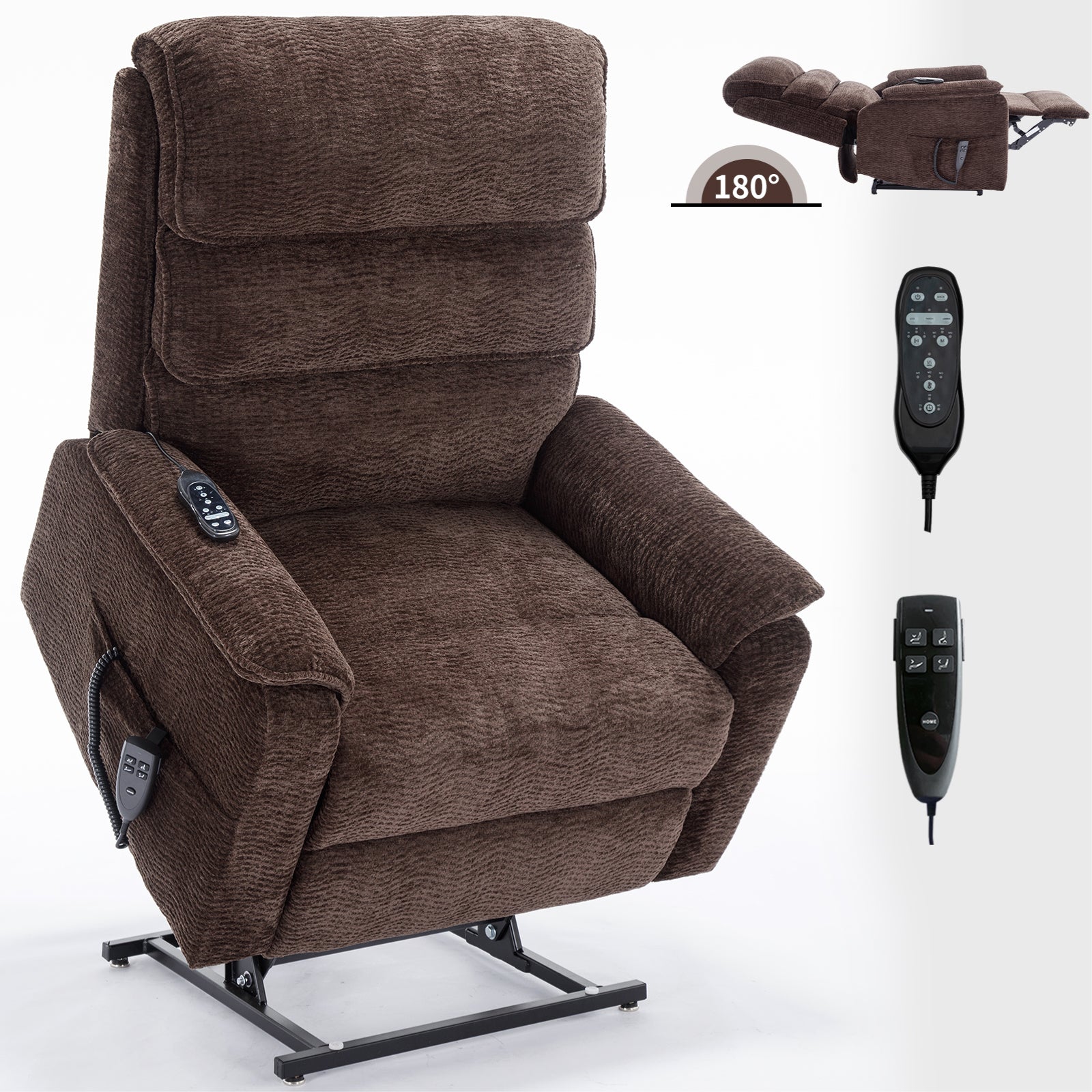 Brown Chenille Dual Motor Infinite Position Up to 350 LBS Power Lift Recliner Chair with Power-Remote, Heat Massage and Heavy Duty Motion Mechanism