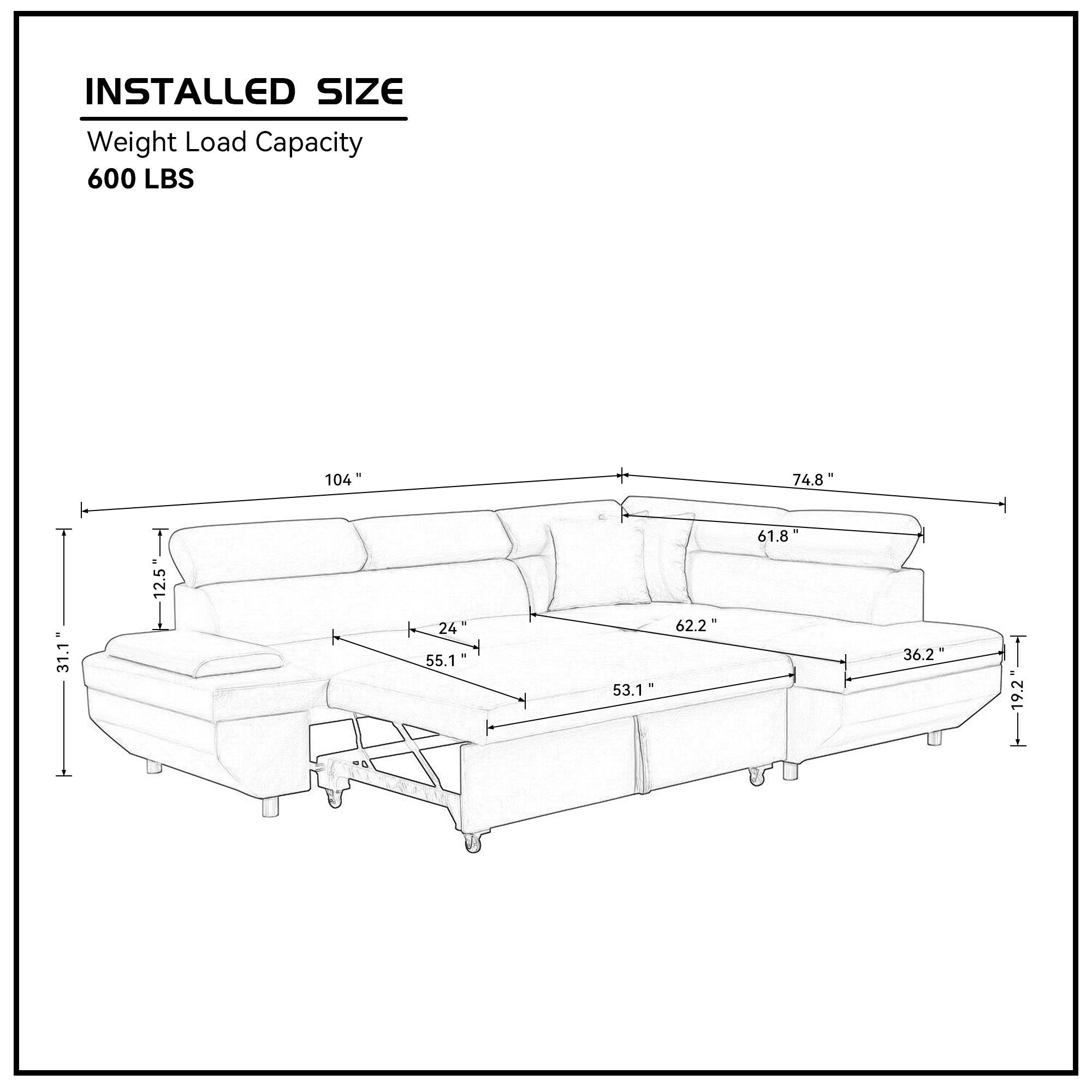 L Shape Sofa, Sleeper Sofa 2 in 1 Pull Out Couch Bed, Right-Facing Pull-out Bed for Living Room, Metal Legs, Velvet Beige