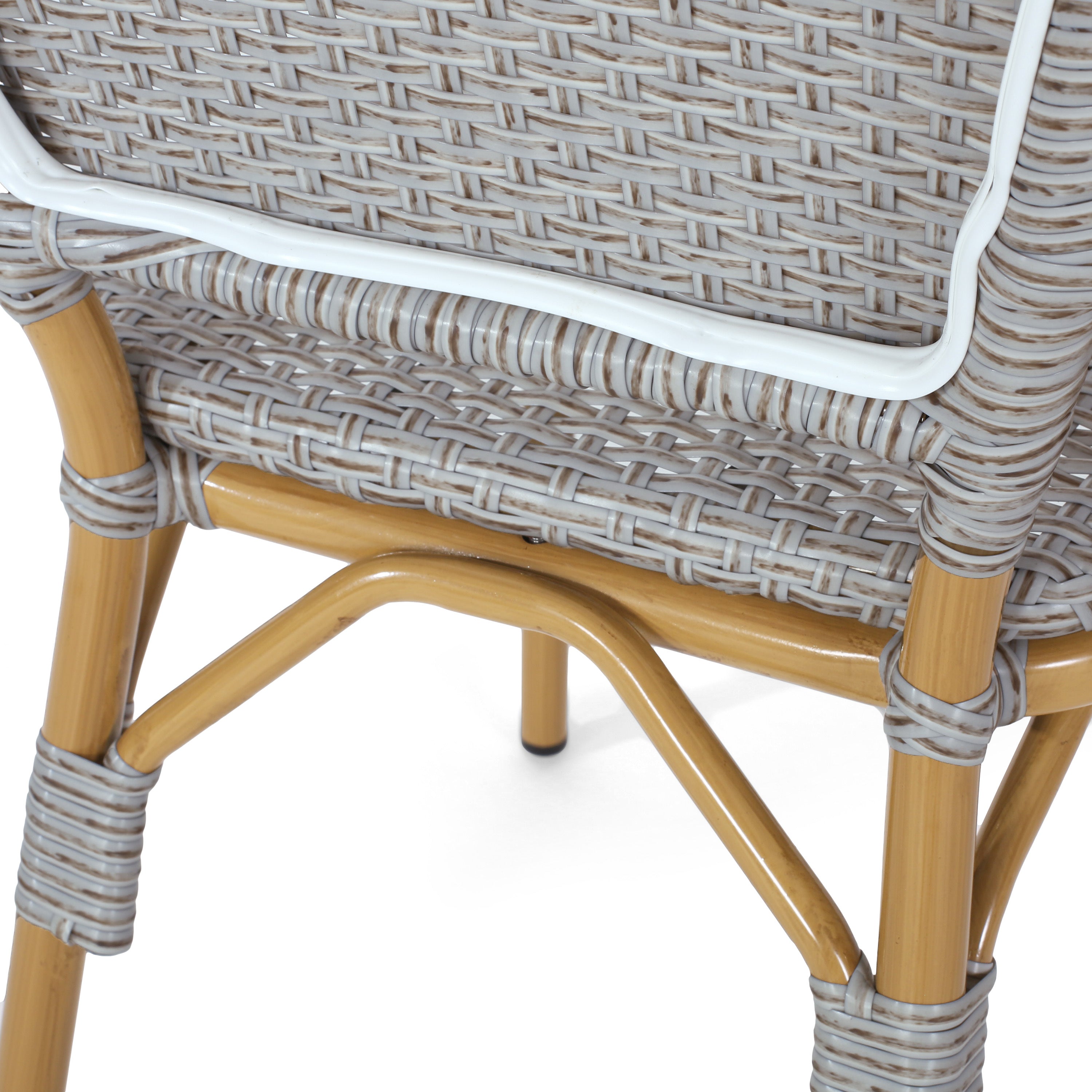 Outdoor PE Rattan and Aluminum Armless French Bistro Chairs, Set of 2, Gray and Bamboo Finish