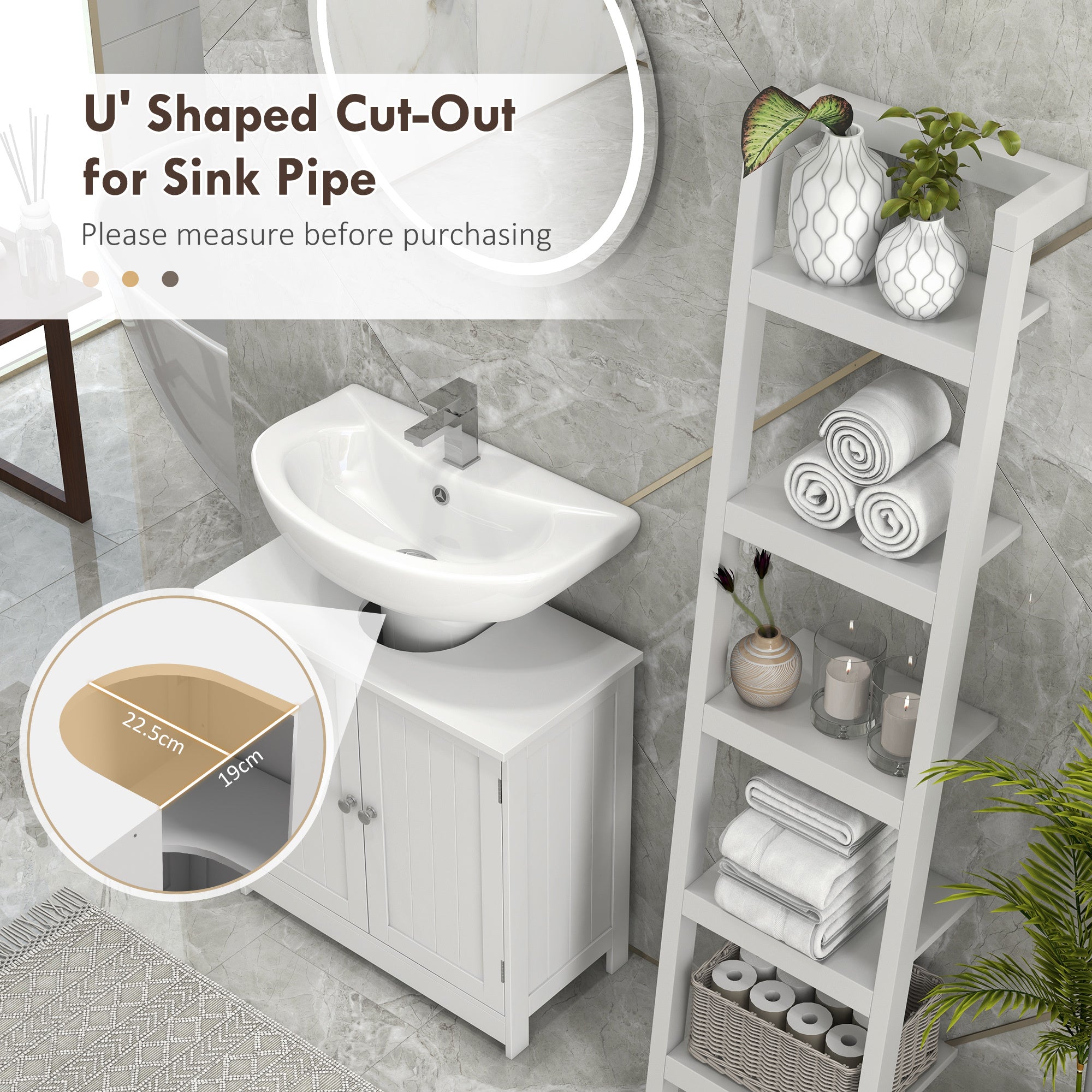 24” Pedestal Sink Bathroom Vanity Cabinet - White