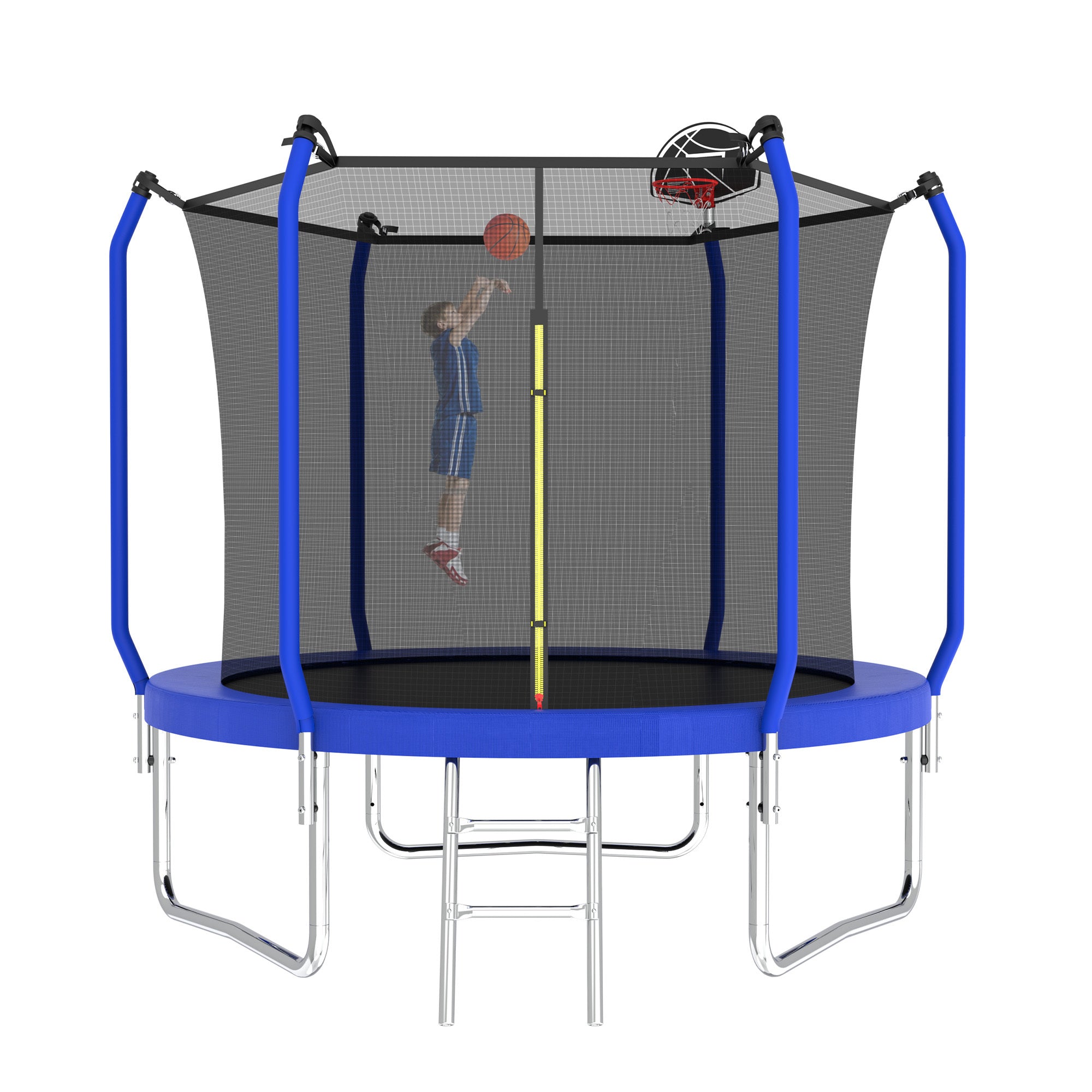 8FT Trampoline with Basketball Hoop,  ASTM Approved Reinforced Type Outdoor Trampoline with Enclosure Net