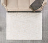 Luxury Machine Washable White Geometric Abstract Gold-Gilded Chinchilla Faux Fur Area Rug