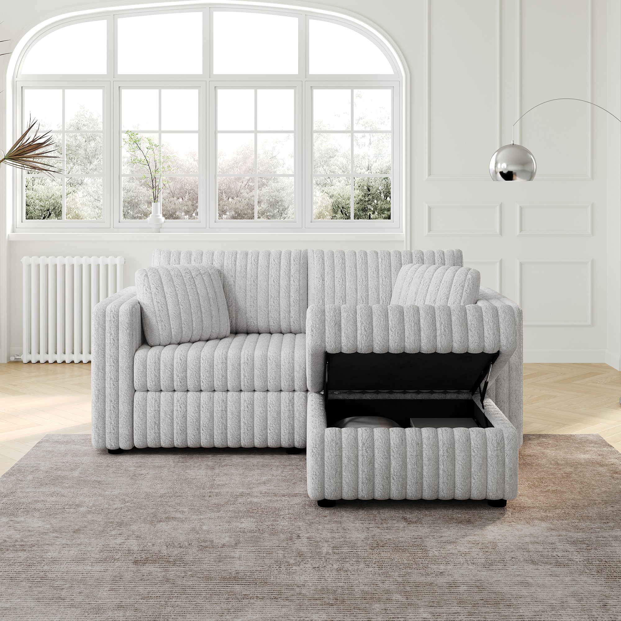 75.6"Soft Rabbit Plush Modular 2-person Sofa with Hydraulic Lift. Highly Comfortable & Stylish. Matches 30.7" Ottoman. Ideal for Bedroom & Living Room. Light gray