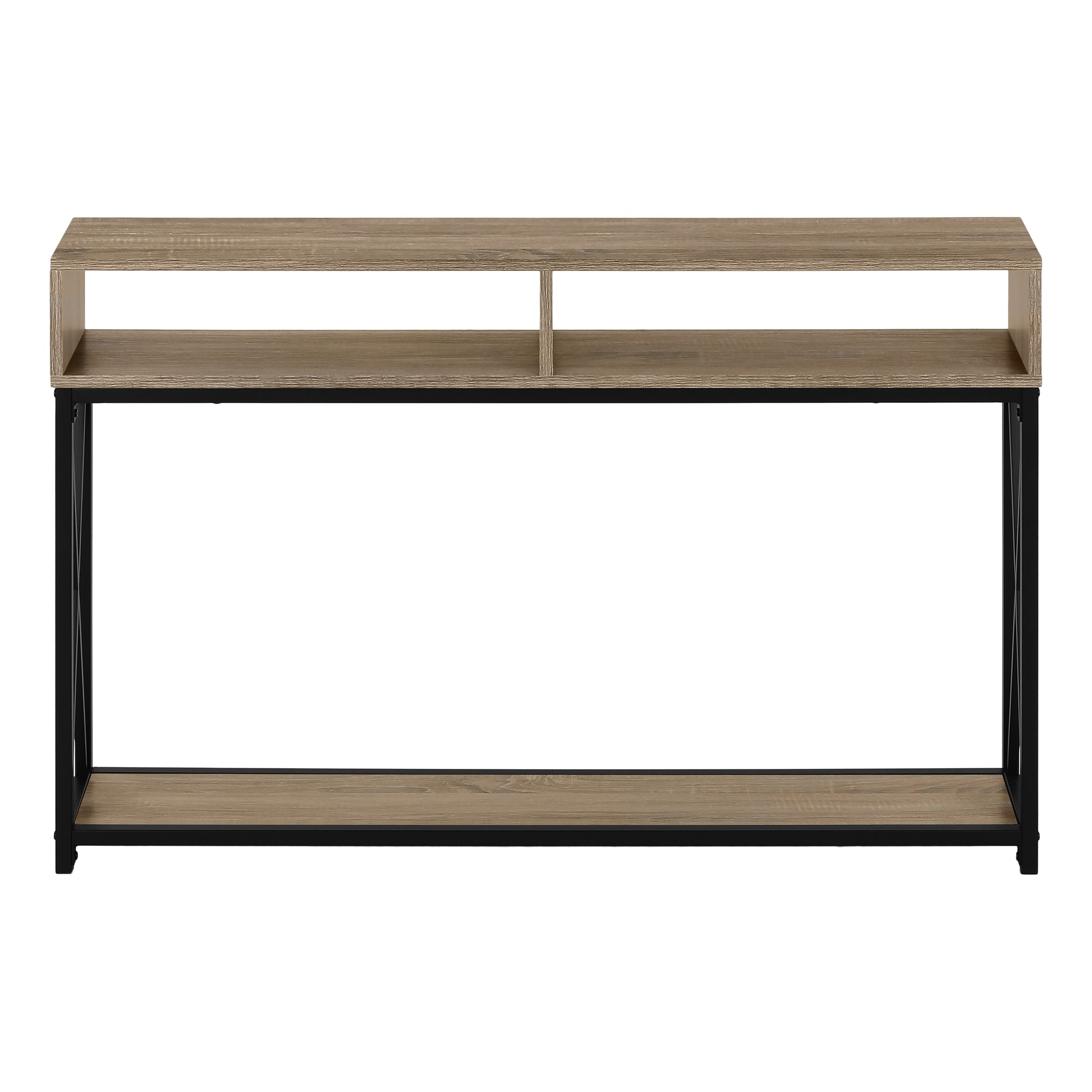 Accent Table, Console, Entryway, Narrow, Sofa, Living Room, Bedroom, Brown Laminate, Black Metal, Contemporary, Modern