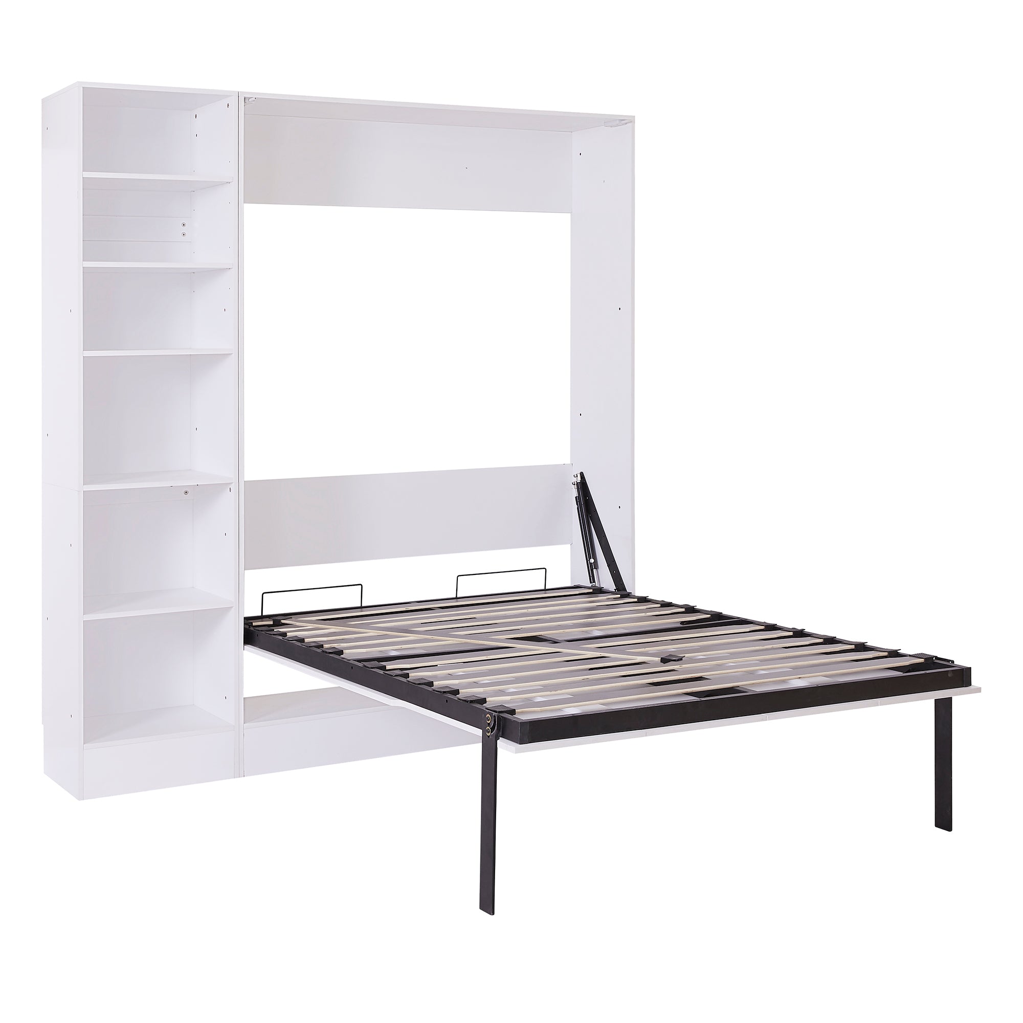 Full Size Murphy Bed Wall Bed with Sofa,with Shelves,White