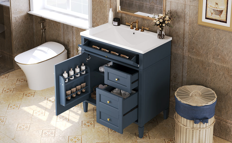 30'' Bathroom Vanity with Top Sink, Modern Bathroom Storage Cabinet with 2 Drawers and a Tip-out Drawer, Single Sink Bathroom Vanity