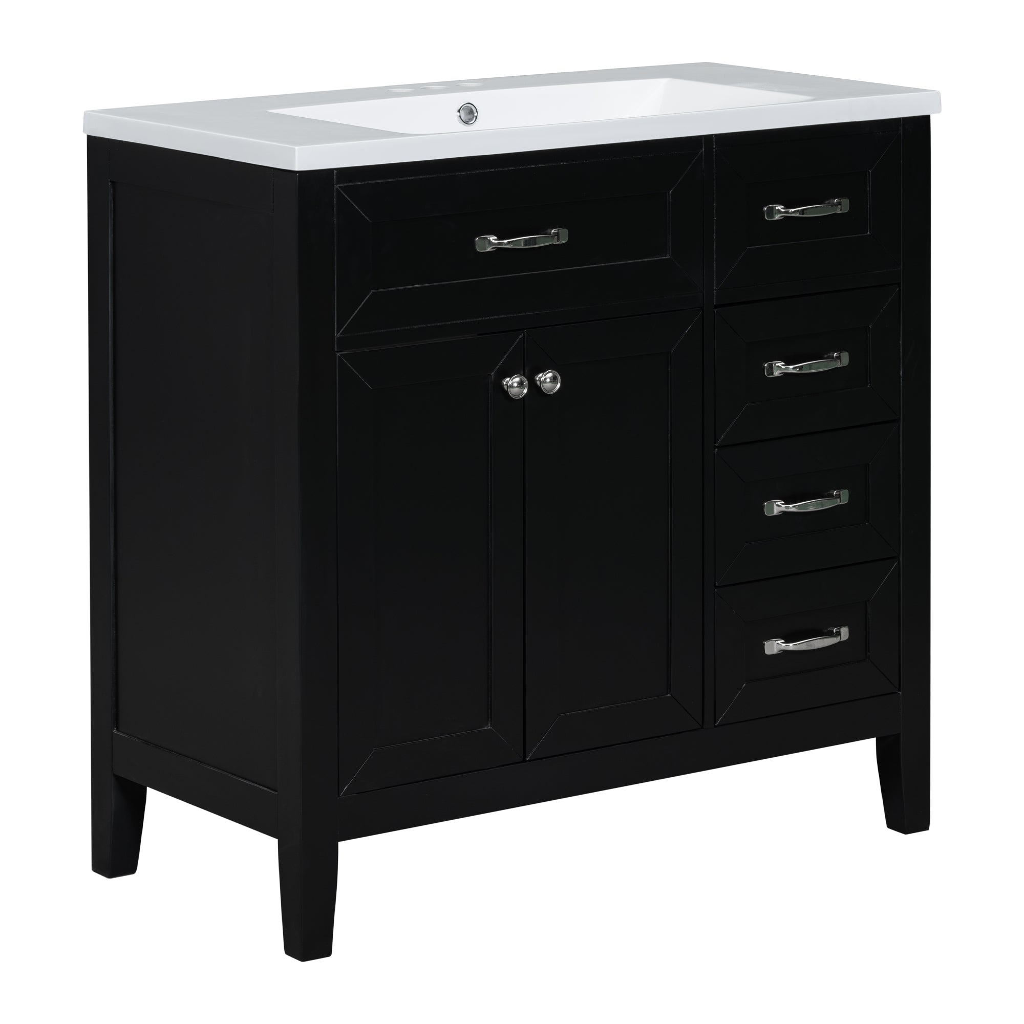 36" Bathroom Vanity with Sink Combo, Black Bathroom Cabinet with Drawers, Solid Frame and MDF Board (Old Sku:JL000007AAB)