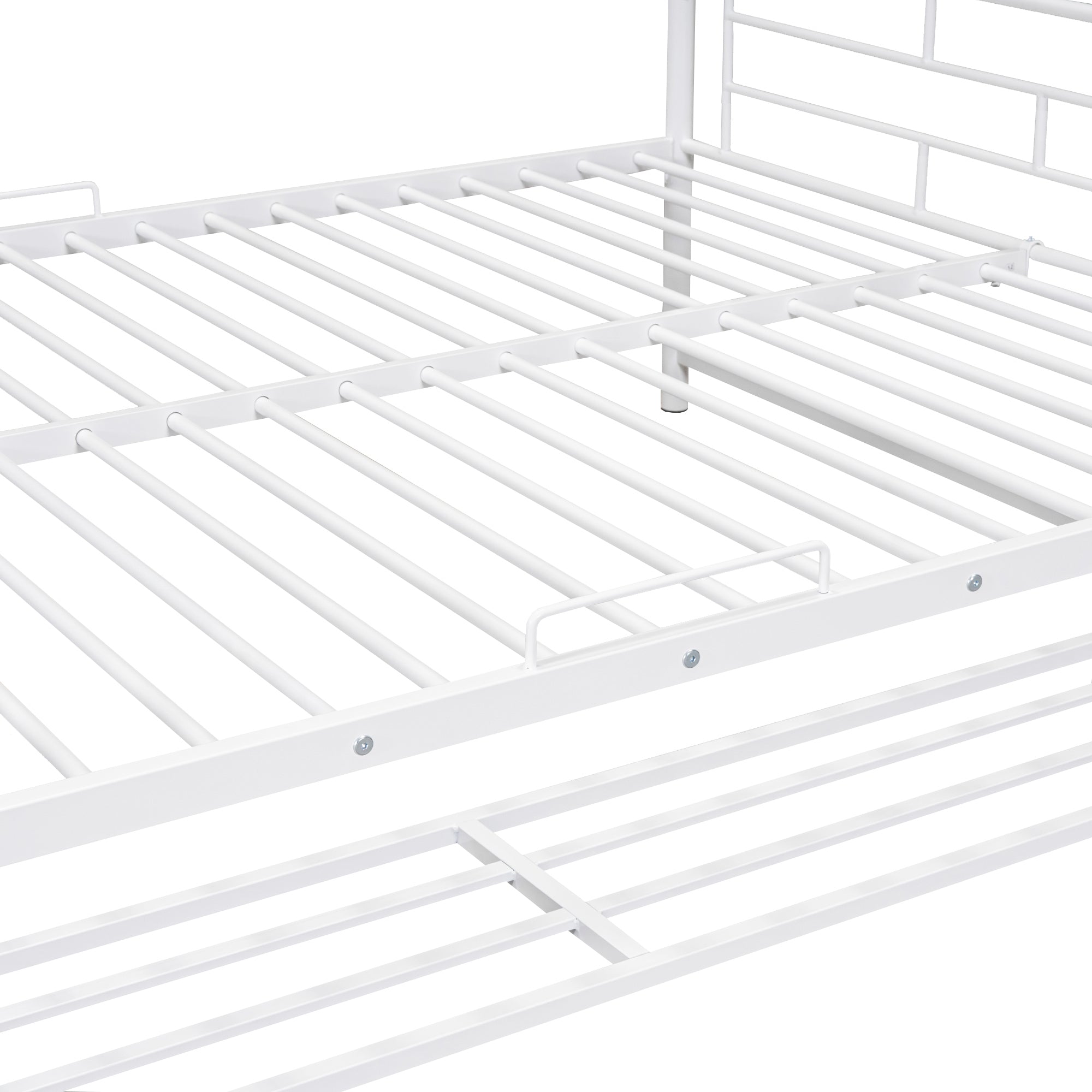 Full Over Full Metal Bunk Bed with Shelf and Guardrails, White