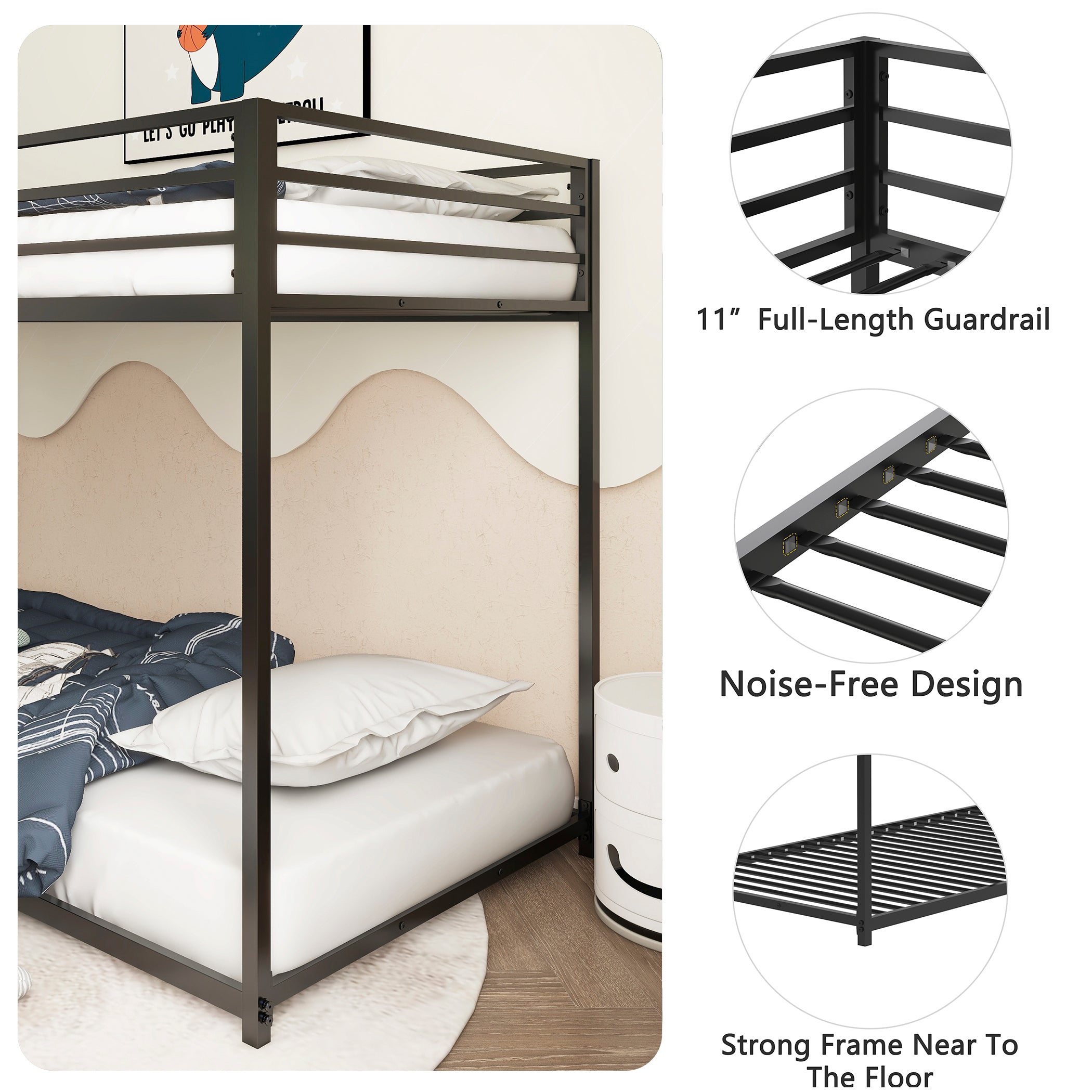 Same as original B083124170 Adam Sturdy Twin over Twin Metal Bunk Black for Kids and Adult, Low Profile and Easy Climbing with Stable Ladder