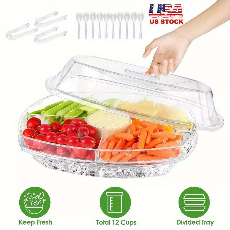 Fruit Ice Serving Tray - Chilled Veggie Tray Shrimp Cocktail Serving Dish w/ Lid