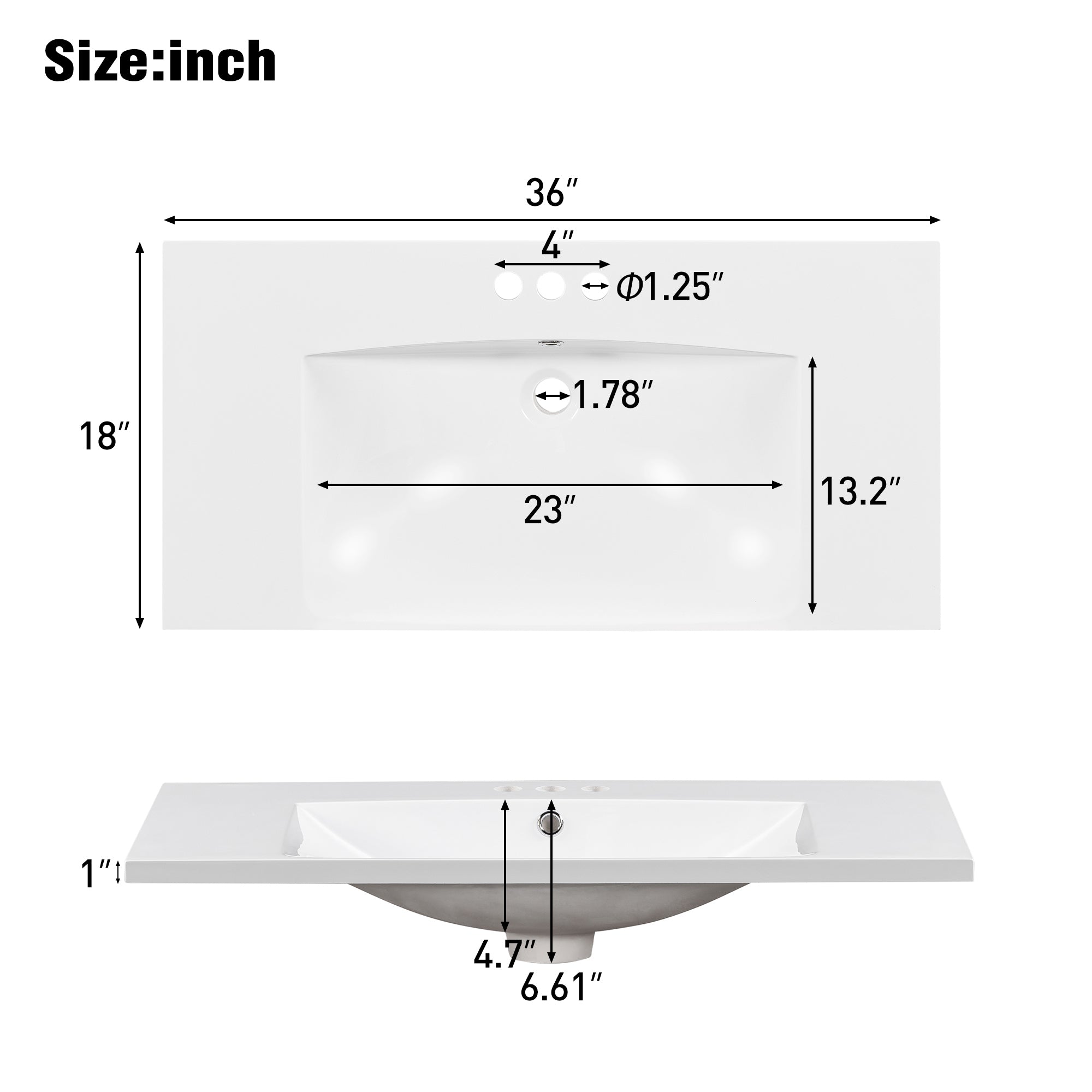 36" Single Bathroom Basin Sink, Vanity Top Only, 3-Faucet Holes, Resin (OLD SKU: WF310598AAK)