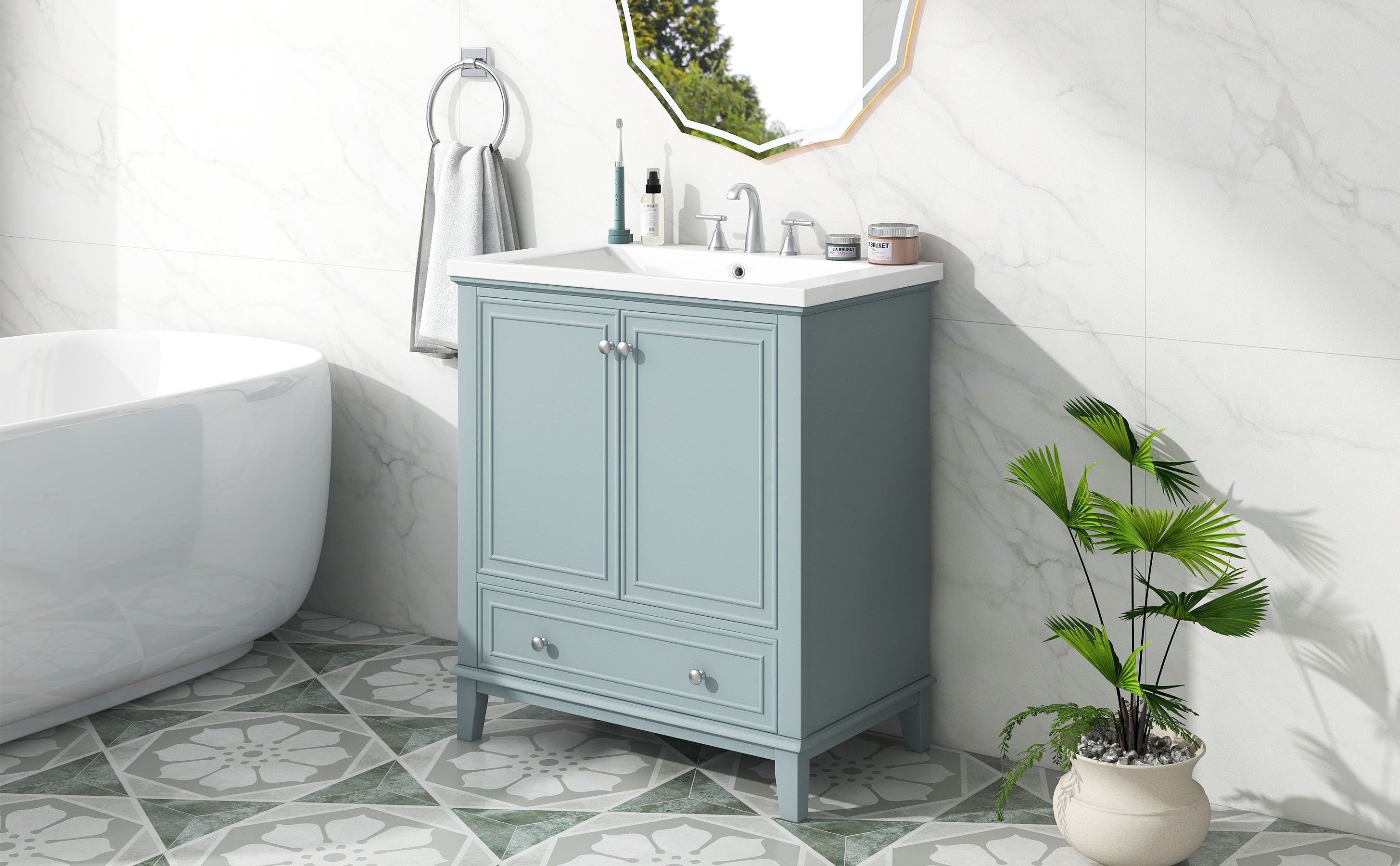 30" Bathroom Vanity with Sink Combo, Multi-functional Bathroom Cabinet with Doors and Drawer, Solid Frame and MDF Board, Green (Old Sku:SY999606AAC)