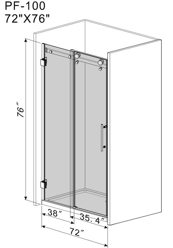 Frameless Sliding Glass Shower Doors 72"W x 76"H with 3/8"(10mm) Clear Tempered Glass, Matt Black Finish