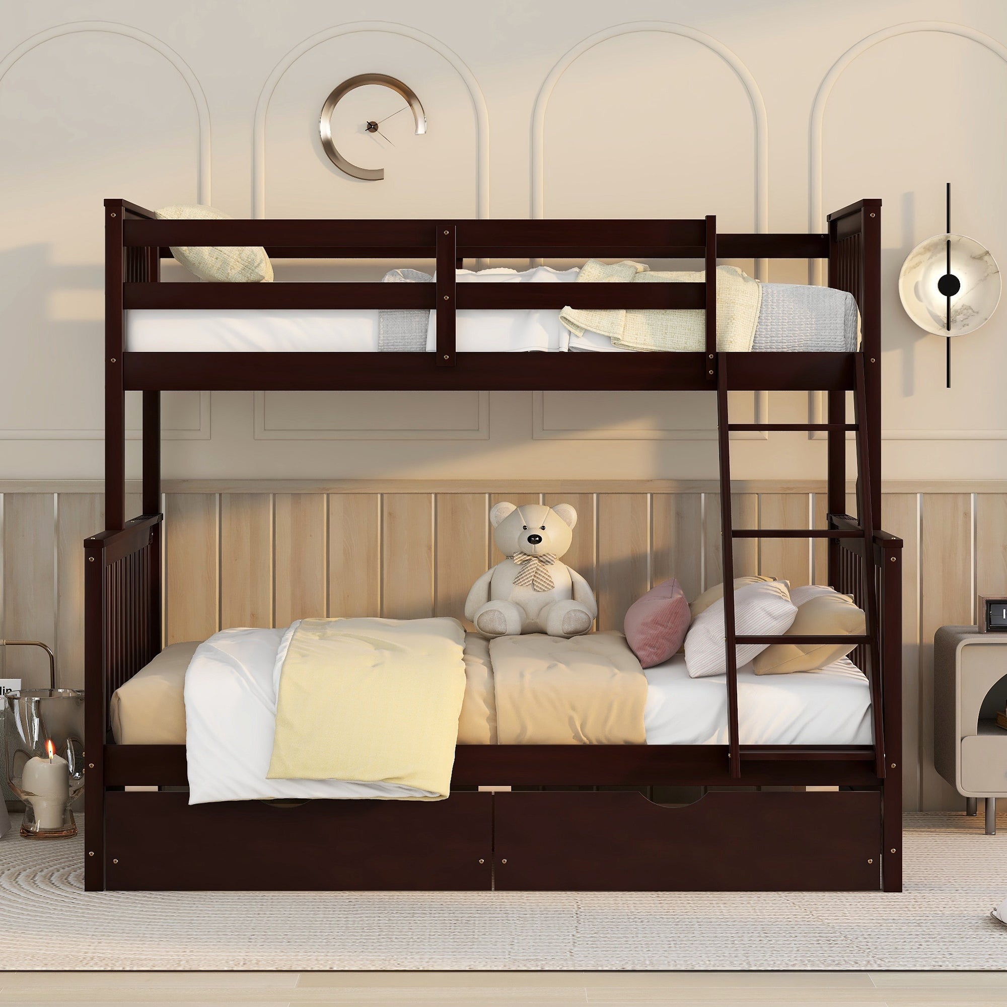 Twin-Over-Full Bunk Bed with Ladders and Two Storage Drawers(Espresso)(old sku:LT000165AAP)