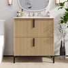 30-inch natural fluted bathroom vanity with ceramic sink, front view