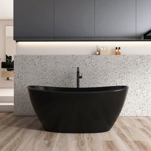 61 inch freestanding solid surface soaking bathtub, front view