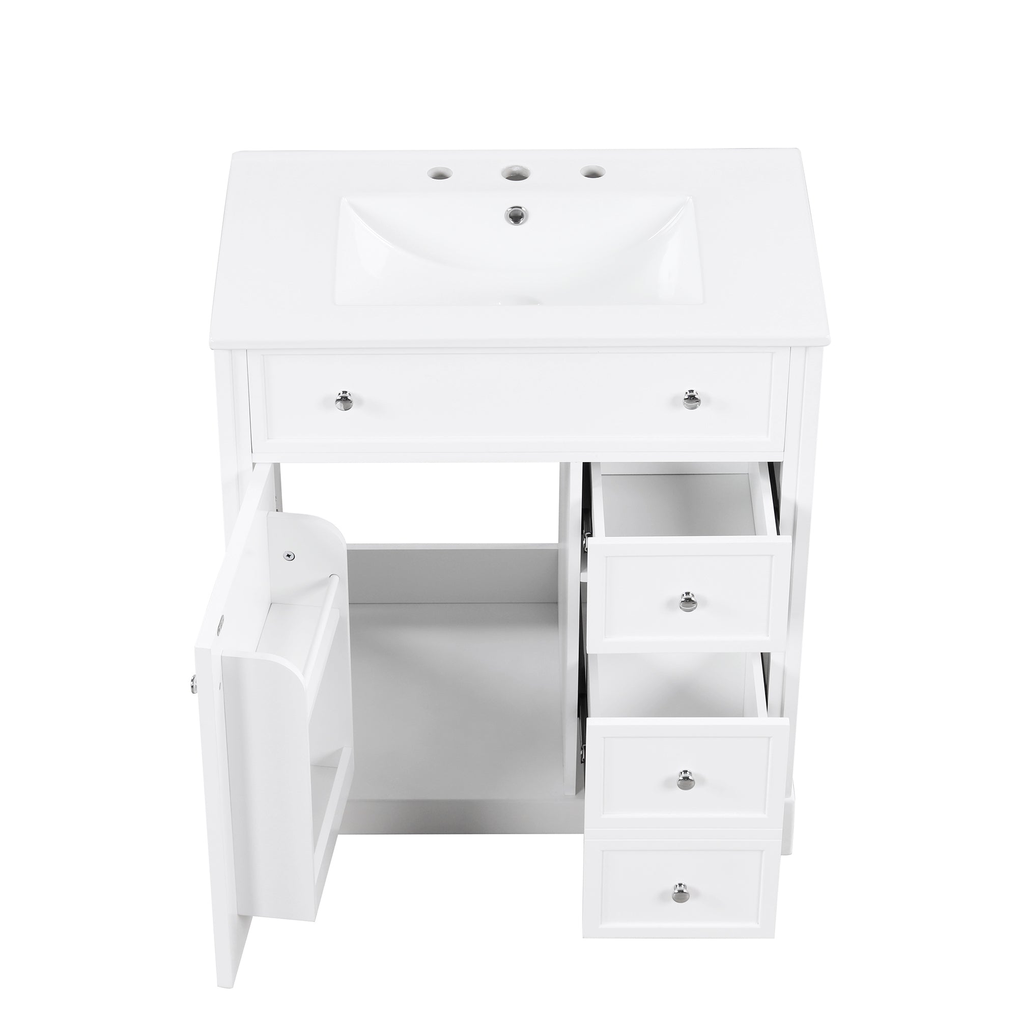 30" Bathroom Vanity with Sink Top, Bathroom Vanity Cabinet with Door and Two Drawers, MDF Boards, Solid Wood, One Package, White