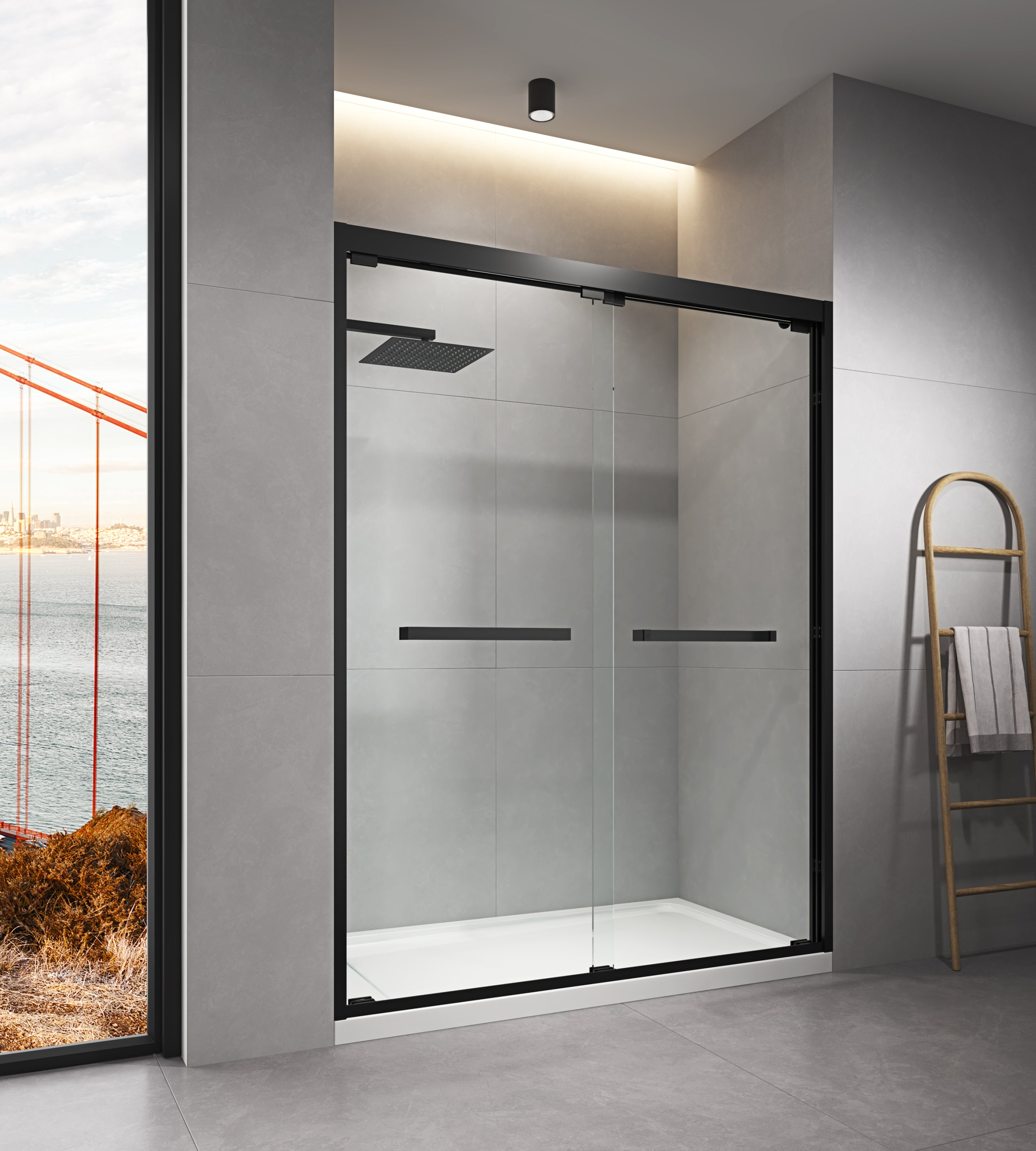 60"W x 76"H Sliding Framed Shower Door in Black Finish with Clear Glass