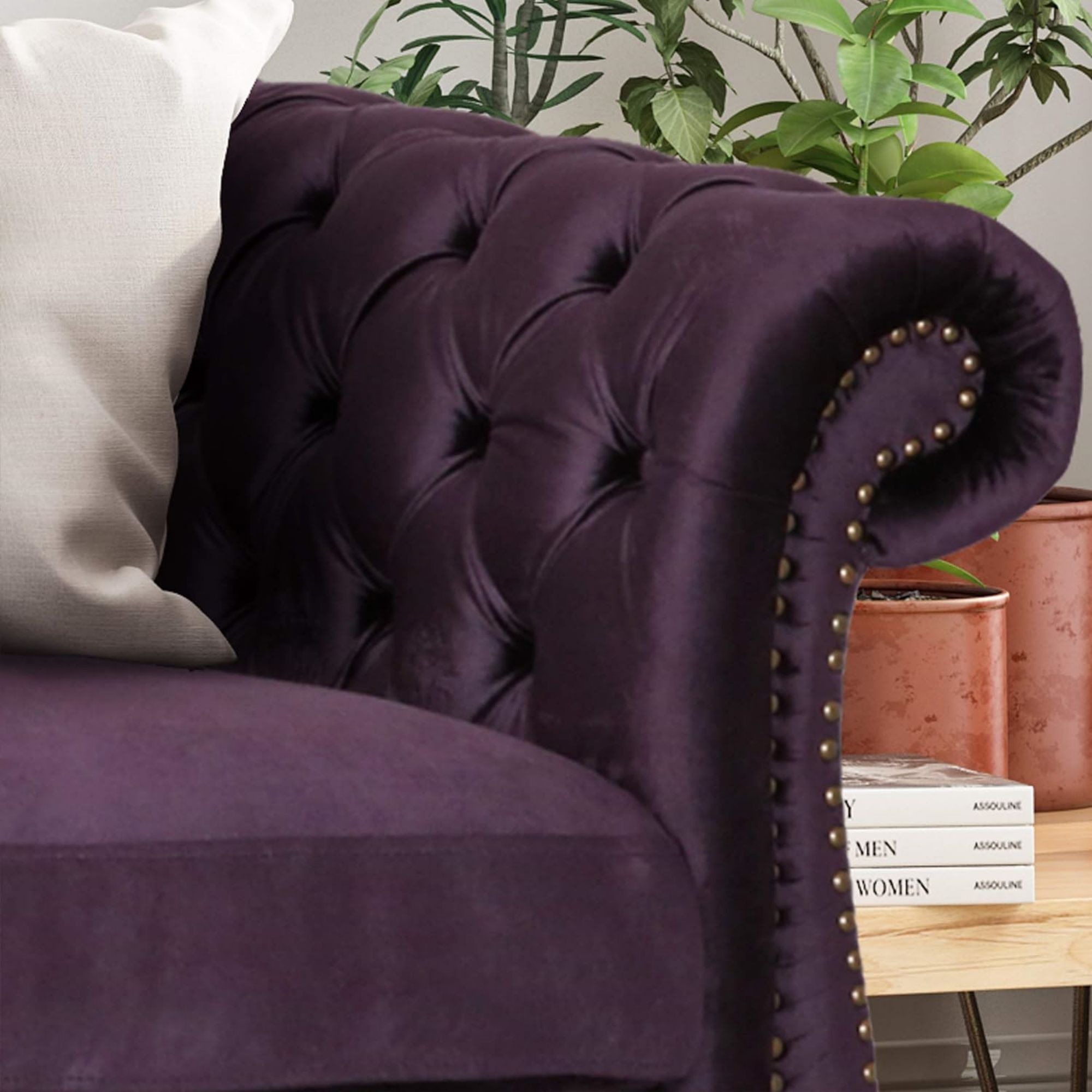 Luxurious 3-Seater Purple Velvet Sofa, Featuring a Classic Design with Modern Elegance, Perfect for Adding Sophistication and Style to Any Living Room, Plush Comfort and Durable Craftsmanship